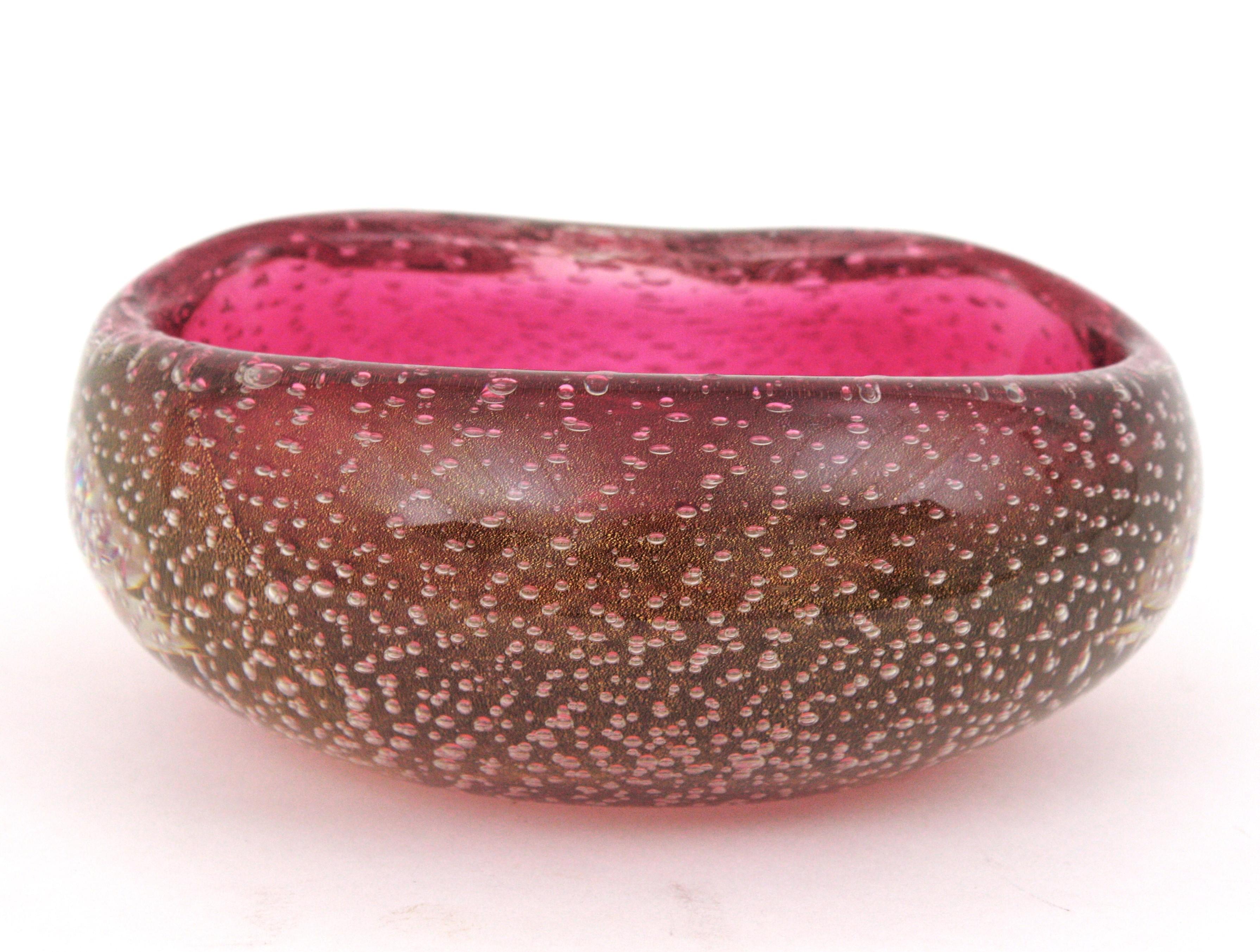 Archimede Seguso Murano Pink Sommerso Italian Art Glass Kidney Shape Bowl  In Excellent Condition For Sale In Barcelona, ES