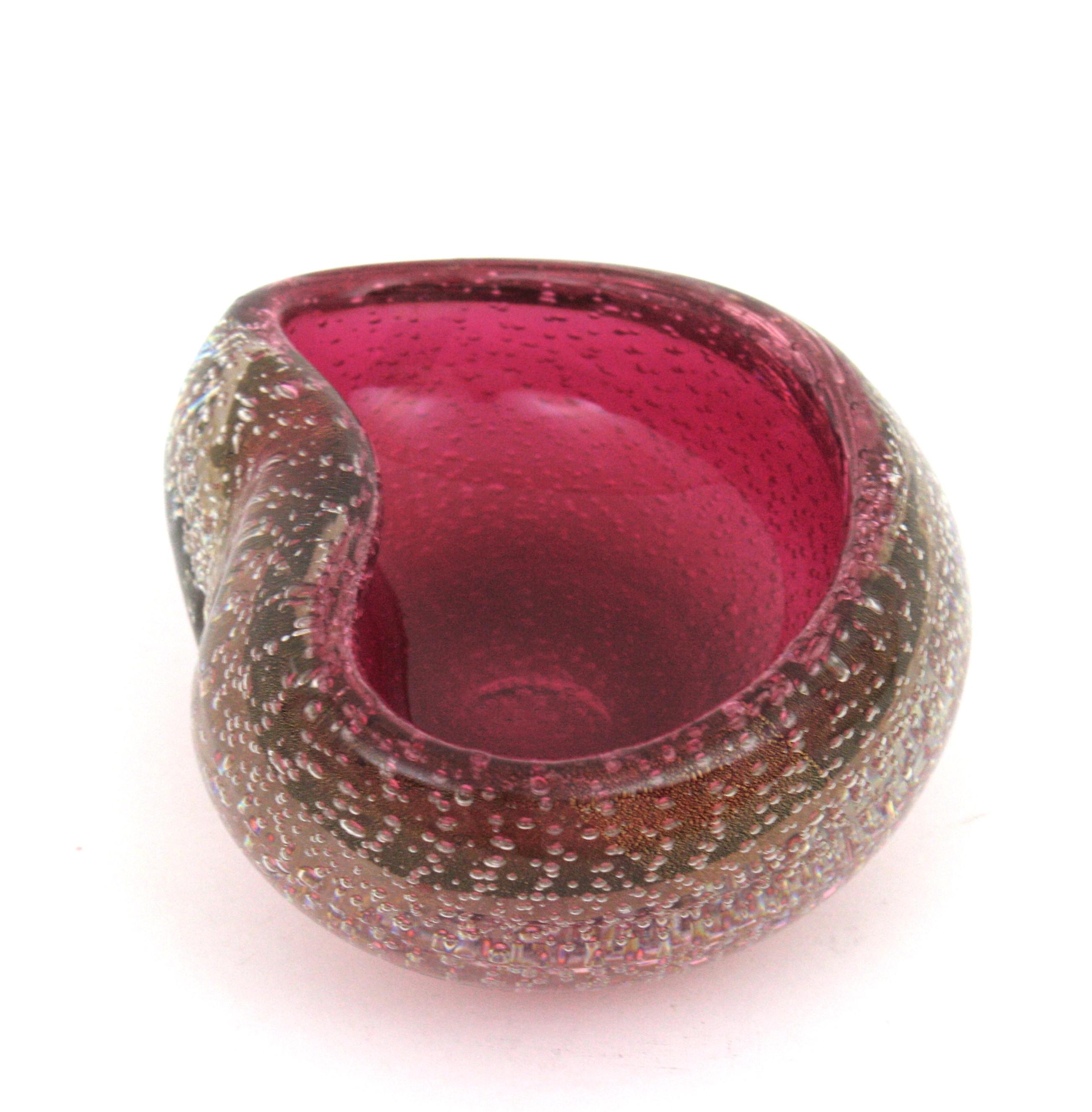 20th Century Archimede Seguso Murano Pink Sommerso Italian Art Glass Kidney Shape Bowl  For Sale