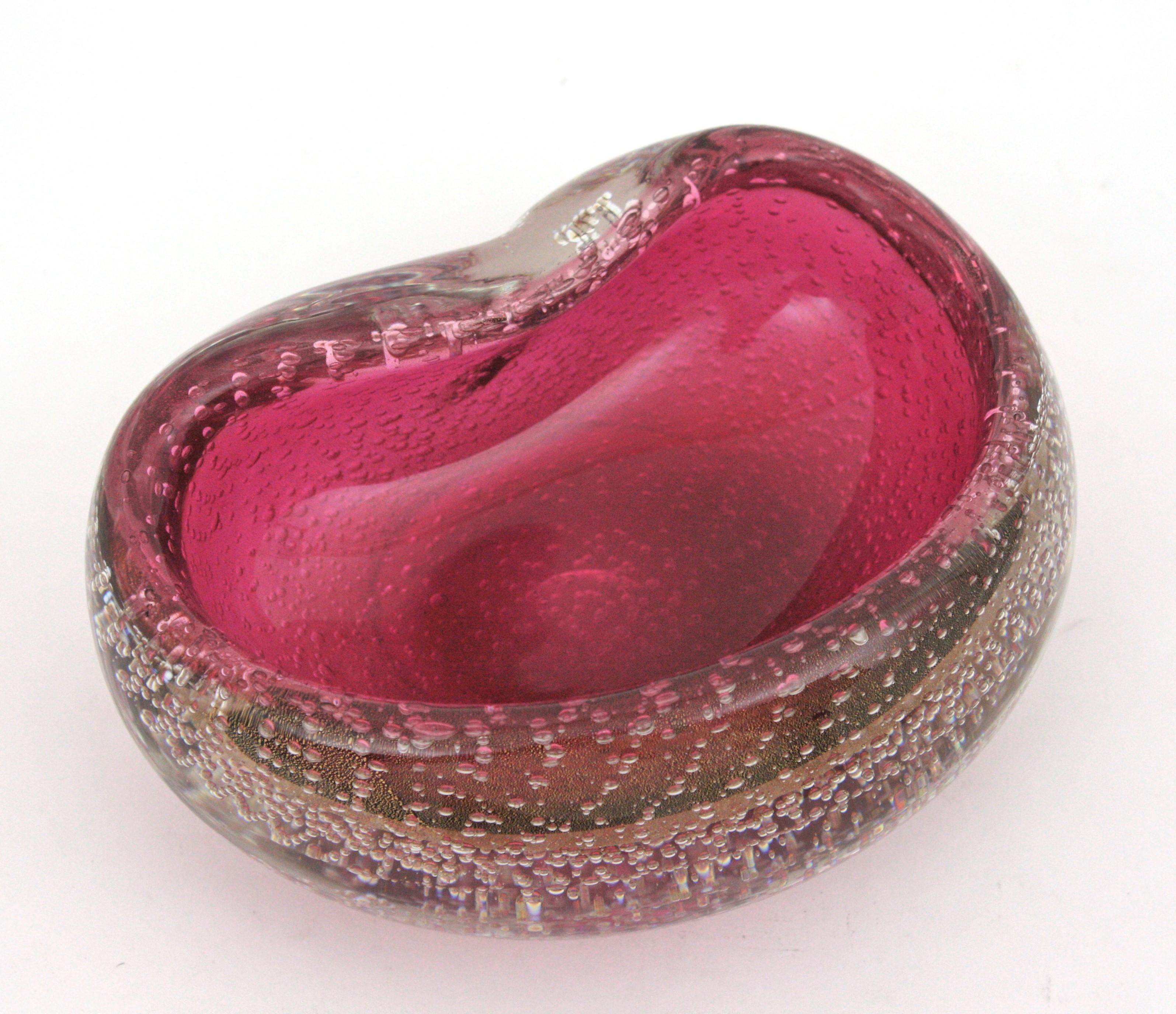 Archimede Seguso Murano Pink Sommerso Italian Art Glass Kidney Shape Bowl  For Sale 1