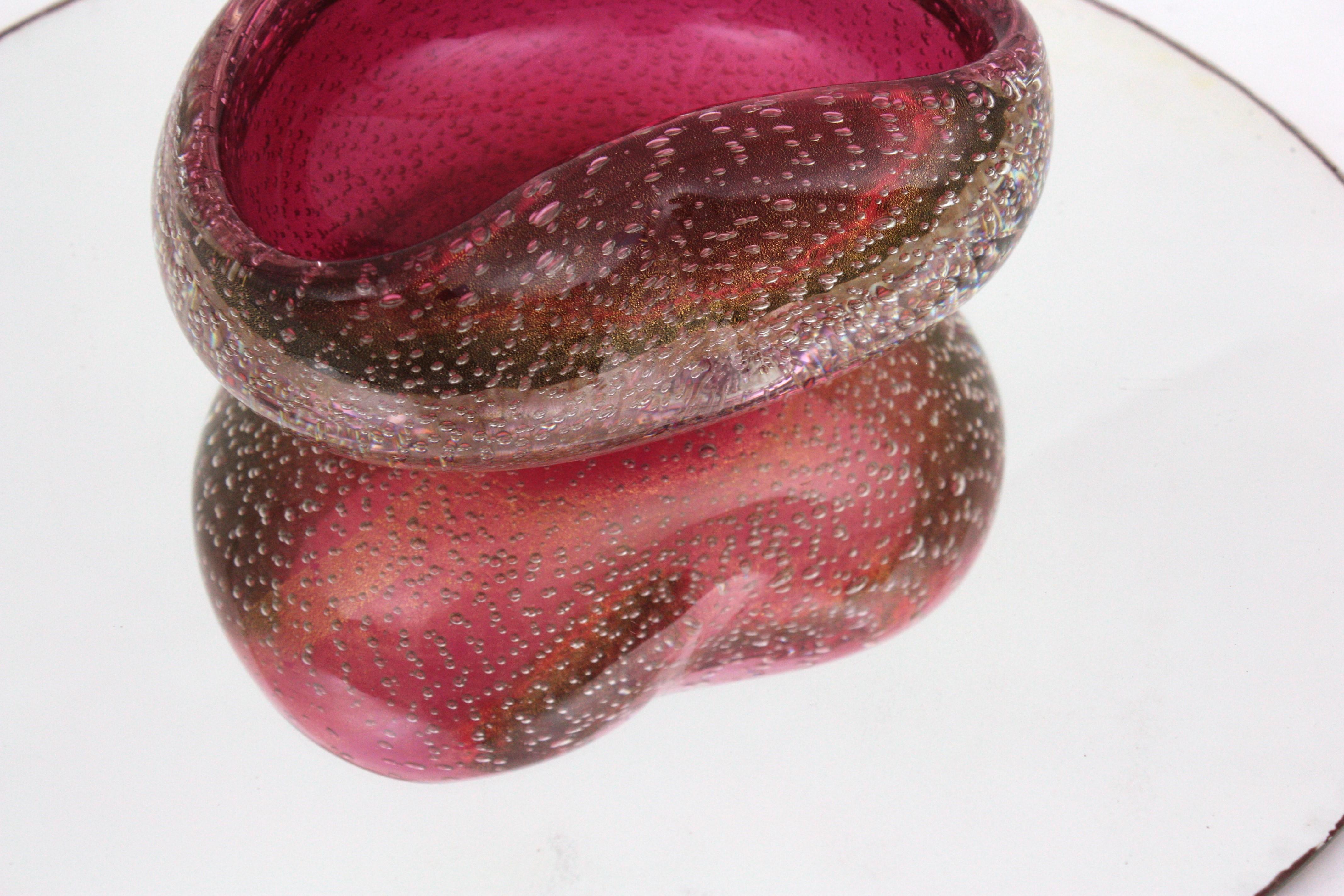 Archimede Seguso Murano Pink Sommerso Italian Art Glass Kidney Shape Bowl  For Sale 2