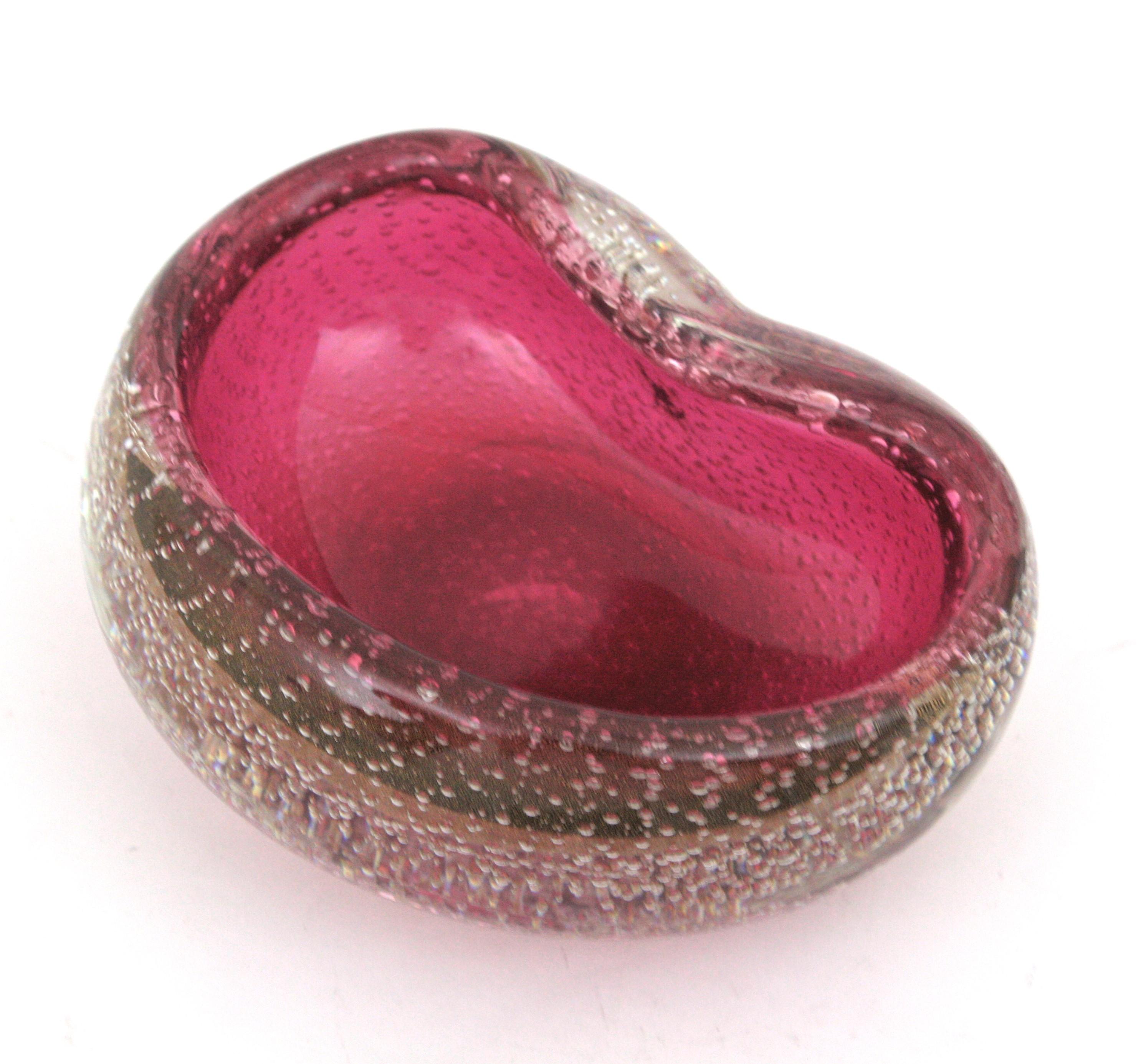 Archimede Seguso Murano Pink Sommerso Italian Art Glass Kidney Shape Bowl  For Sale 3