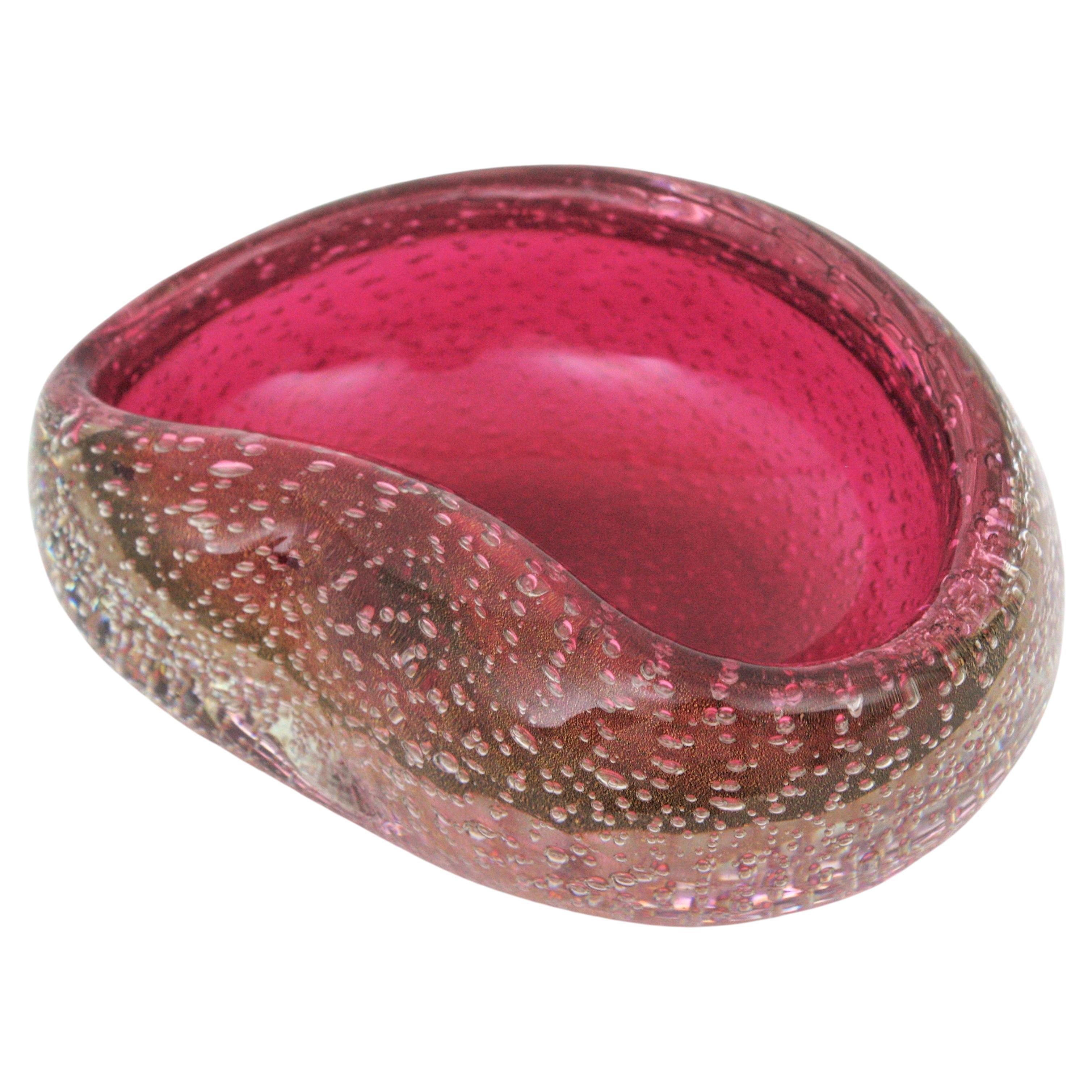 Archimede Seguso Murano Pink Sommerso Italian Art Glass Kidney Shape Bowl 