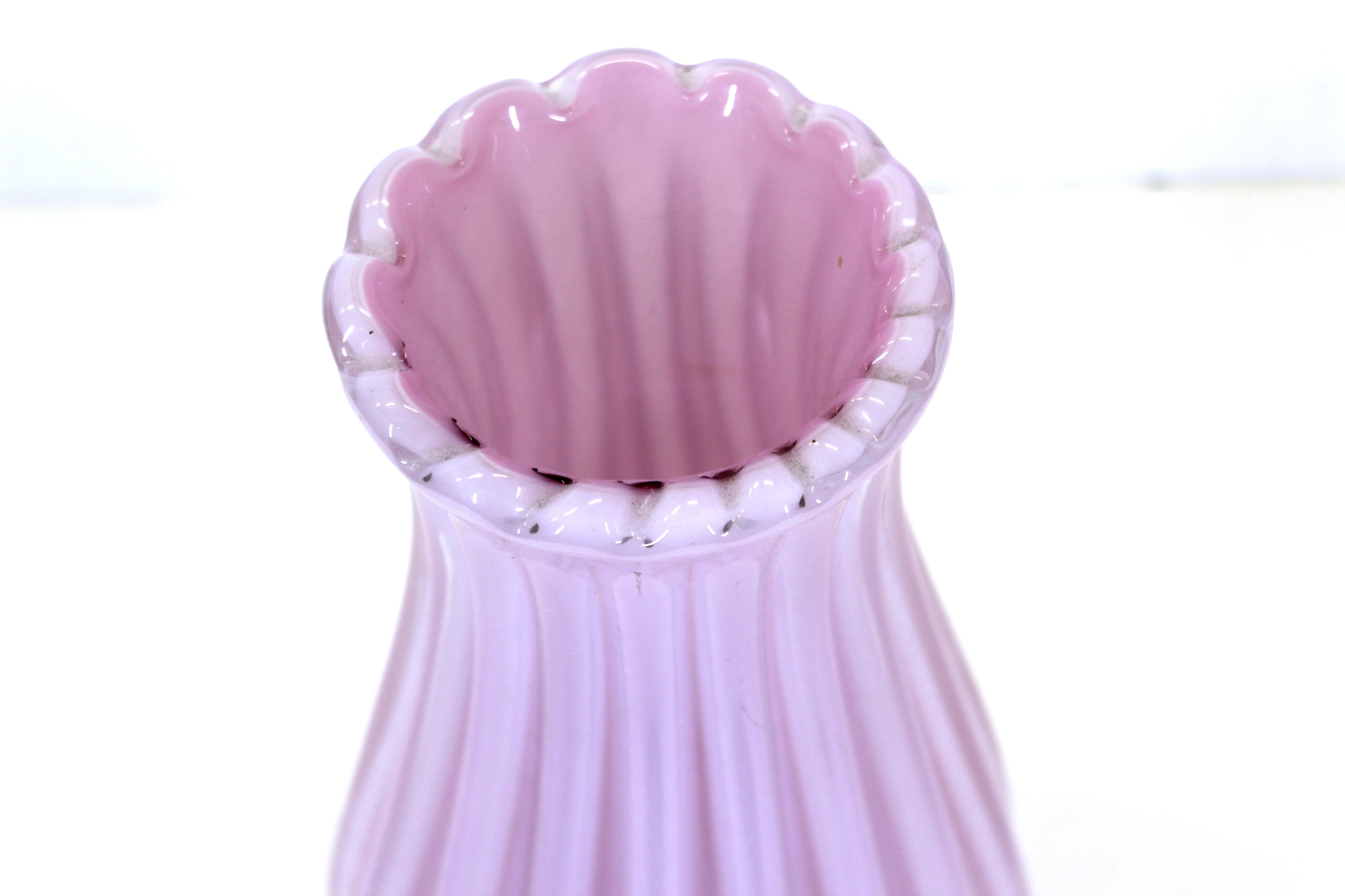 Mid-20th Century Archimede Seguso Pink Vase in Channeled Murano Glass