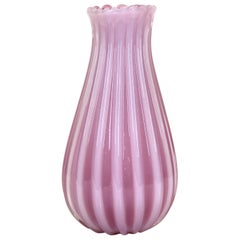 Archimede Seguso Pink Vase in Channeled Murano Glass