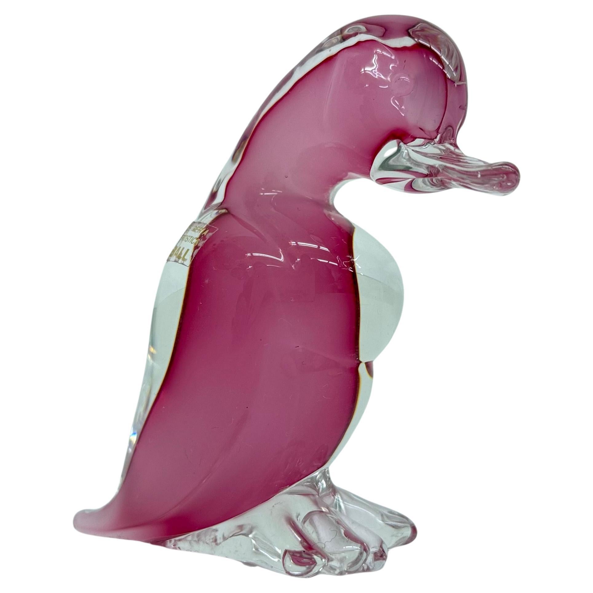 Archimede Seguso Rare Murano Pink Alabastro Art Glass Duck , 1970s