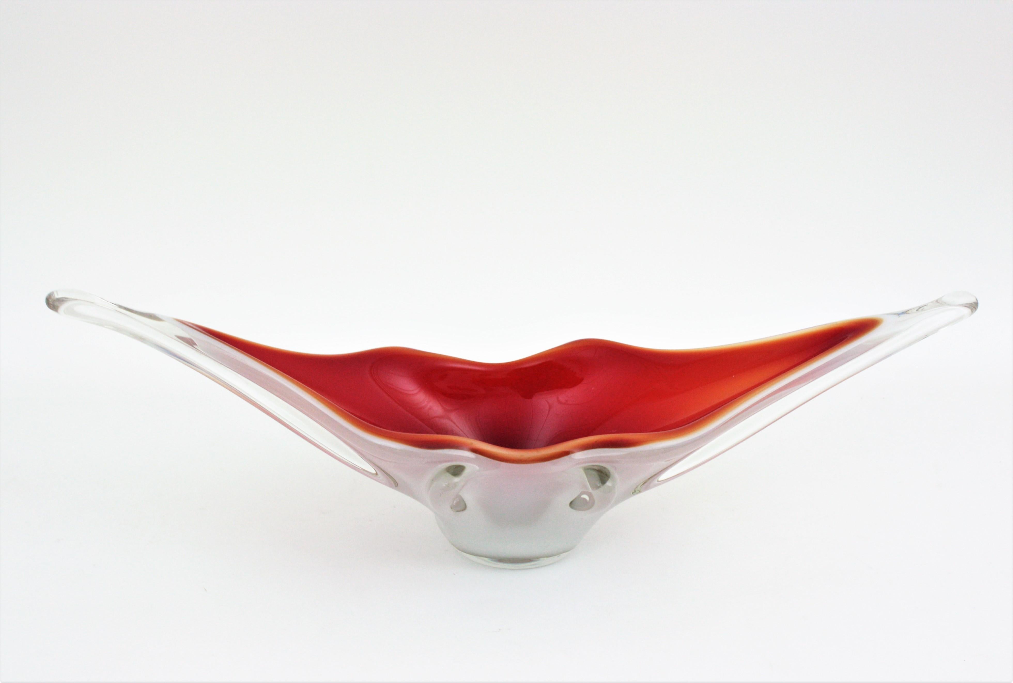Mid-Century Modern Archimede Seguso Red Lips Design Murano Glass Centerpiece Bowl For Sale