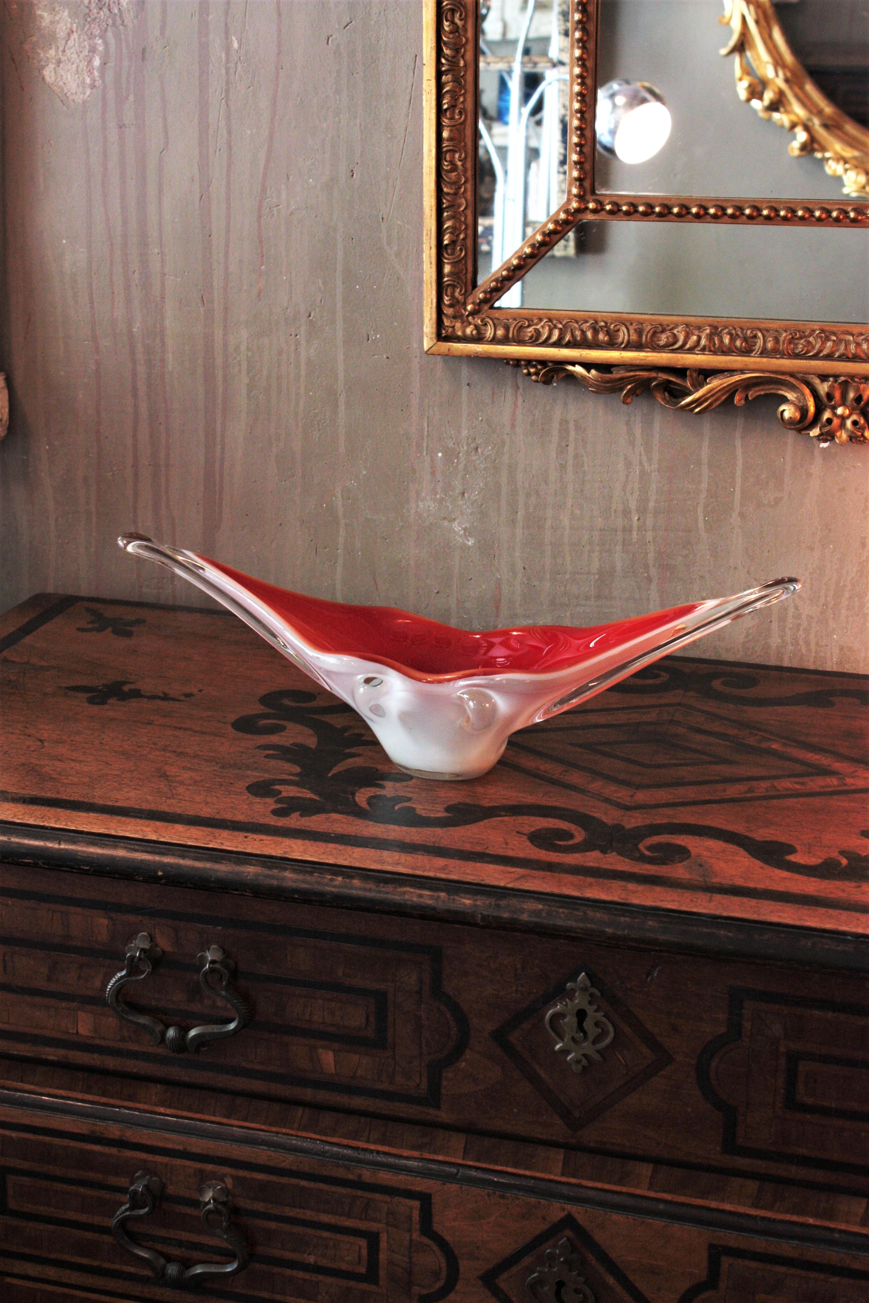 Italian Archimede Seguso Red Lips Design Murano Glass Centerpiece Bowl For Sale