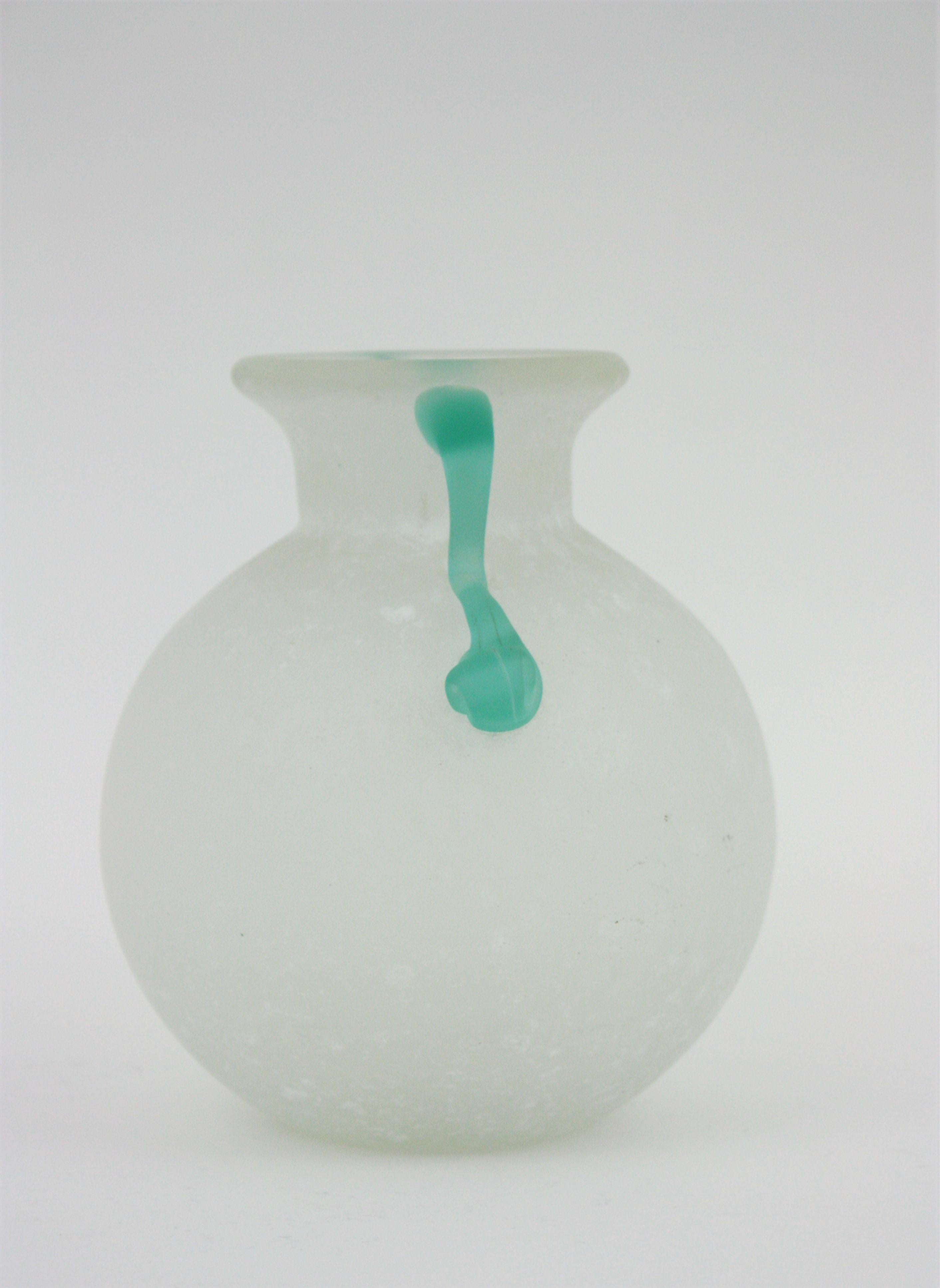 Archimede Seguso Scavo Corroso Art Glass Vase with Handles, Italy, 1960s 2