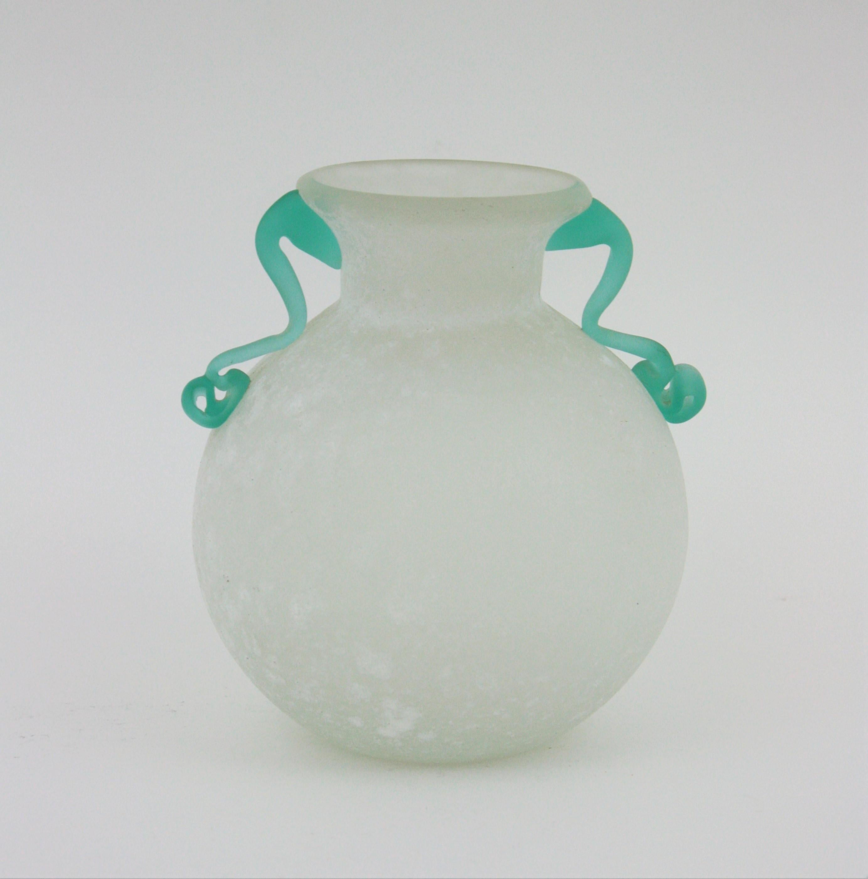 Mid-Century Modern Archimede Seguso Scavo Corroso Art Glass Vase with Handles, Italy, 1960s