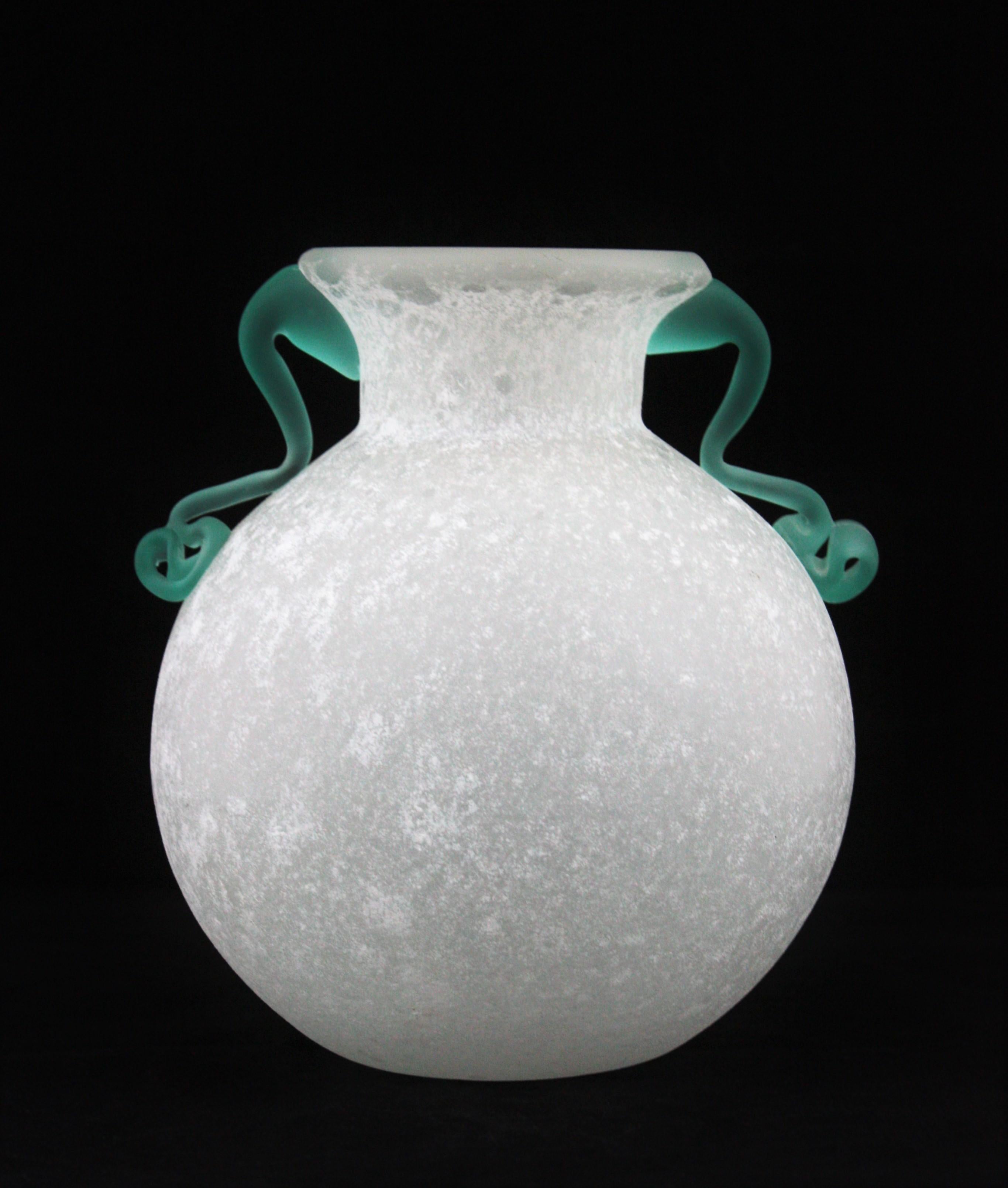 Italian Archimede Seguso Scavo Corroso Art Glass Vase with Handles, Italy, 1960s