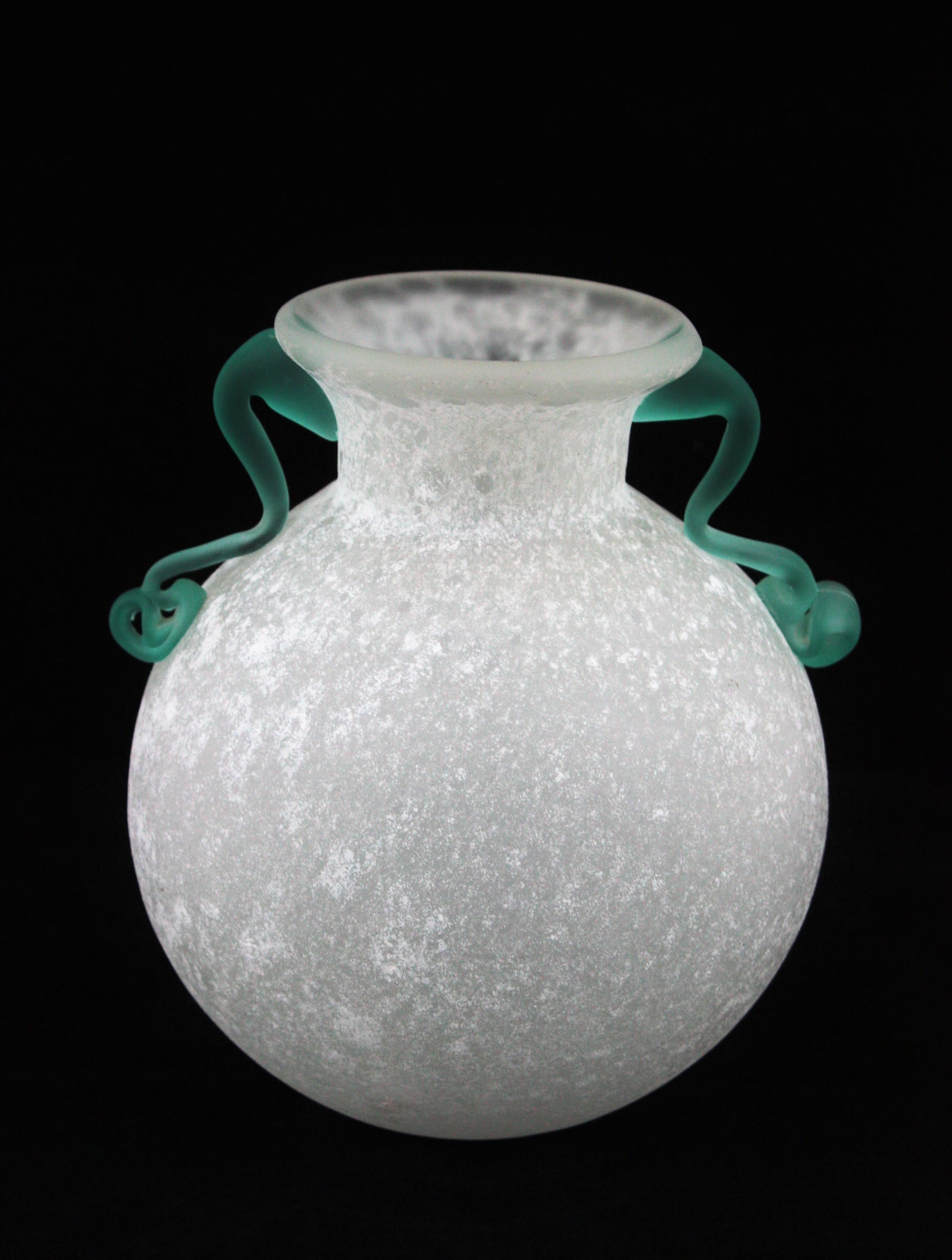 20th Century Archimede Seguso Scavo Corroso Art Glass Vase with Handles, Italy, 1960s