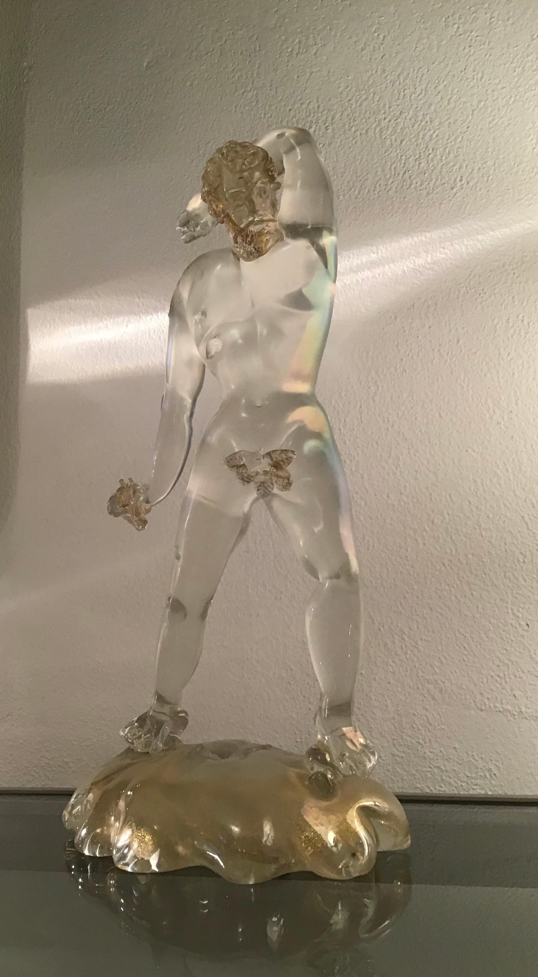 Archimede Seguso Sculpture Iridescent Murano Glass Gold, 1940, Italy For Sale 11