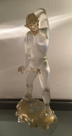 Archimede Seguso Sculpture Iridescent Murano Glass Gold, 1940, Italy