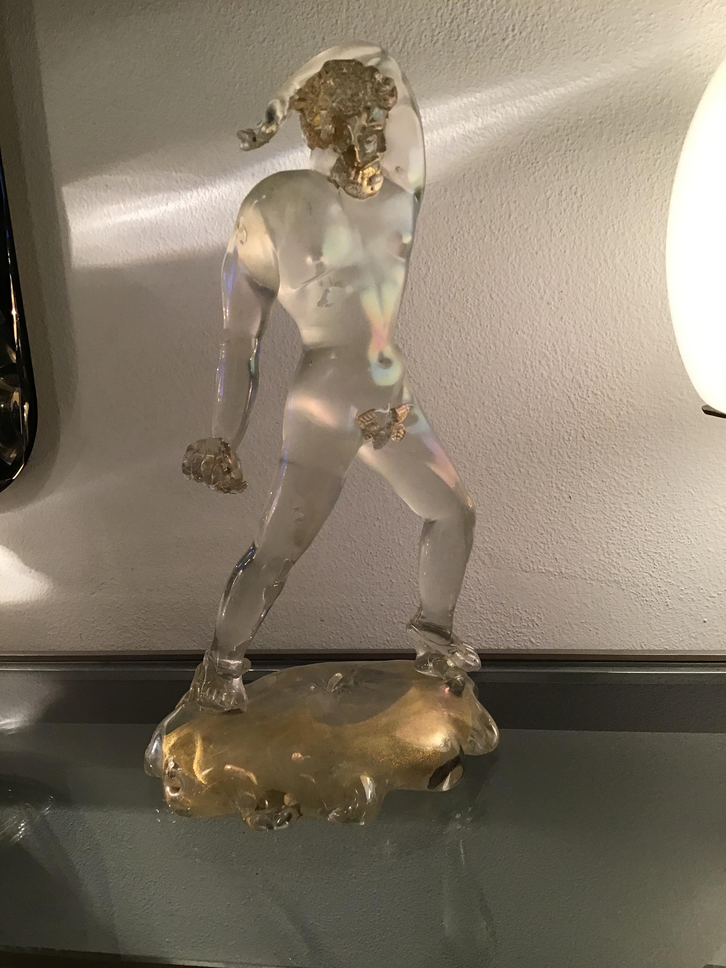 Archimede Seguso Sculpture Iridescent Murano Glass Gold, 1940, Italy In Good Condition For Sale In Milano, IT