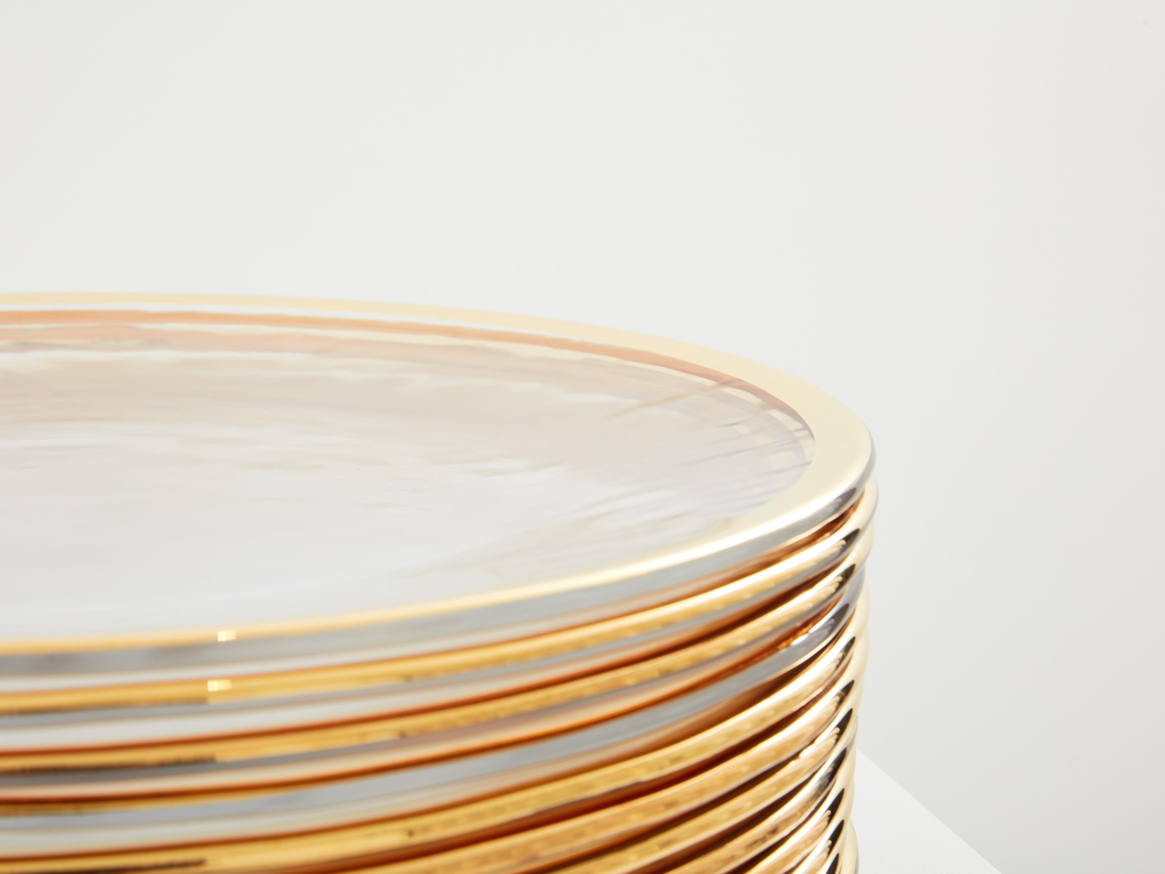 Archimede Seguso juego de doce platos cristal de Murano 1970 en venta 3