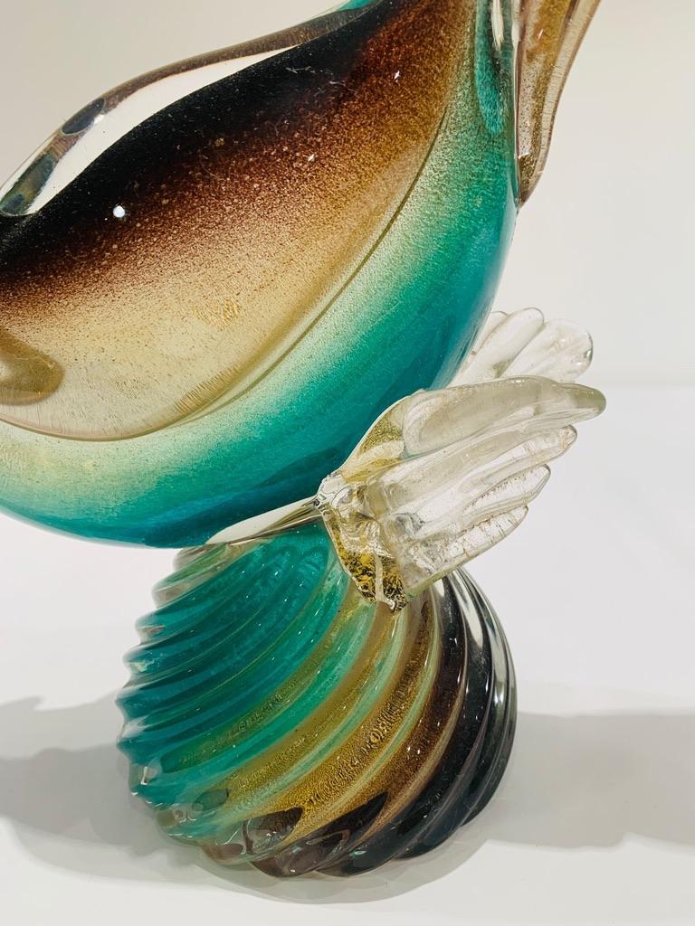 Incredible Archimede Seguso 'sfumatto oro' Murano glass with applied parts and gold pheasant circa 1950.