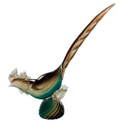Archimede Seguso "sfumato oro" sculpture in Murano glass circa 1950 pheasant.
