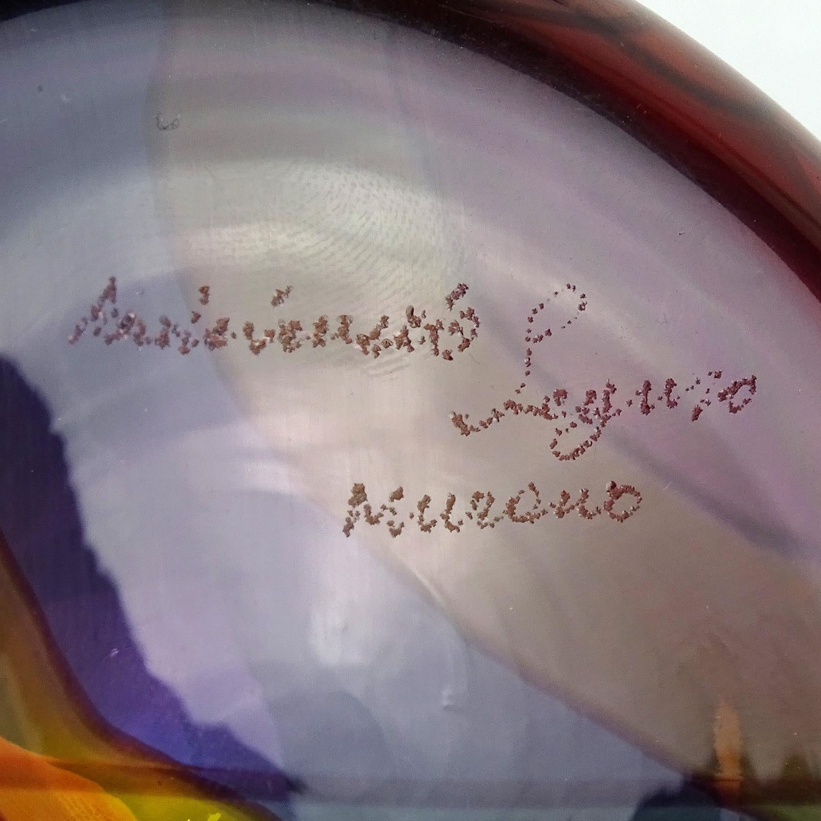 Hand-Crafted Archimede Seguso Signed Murano Rainbow Swirl Italian Art Glass Paperweight