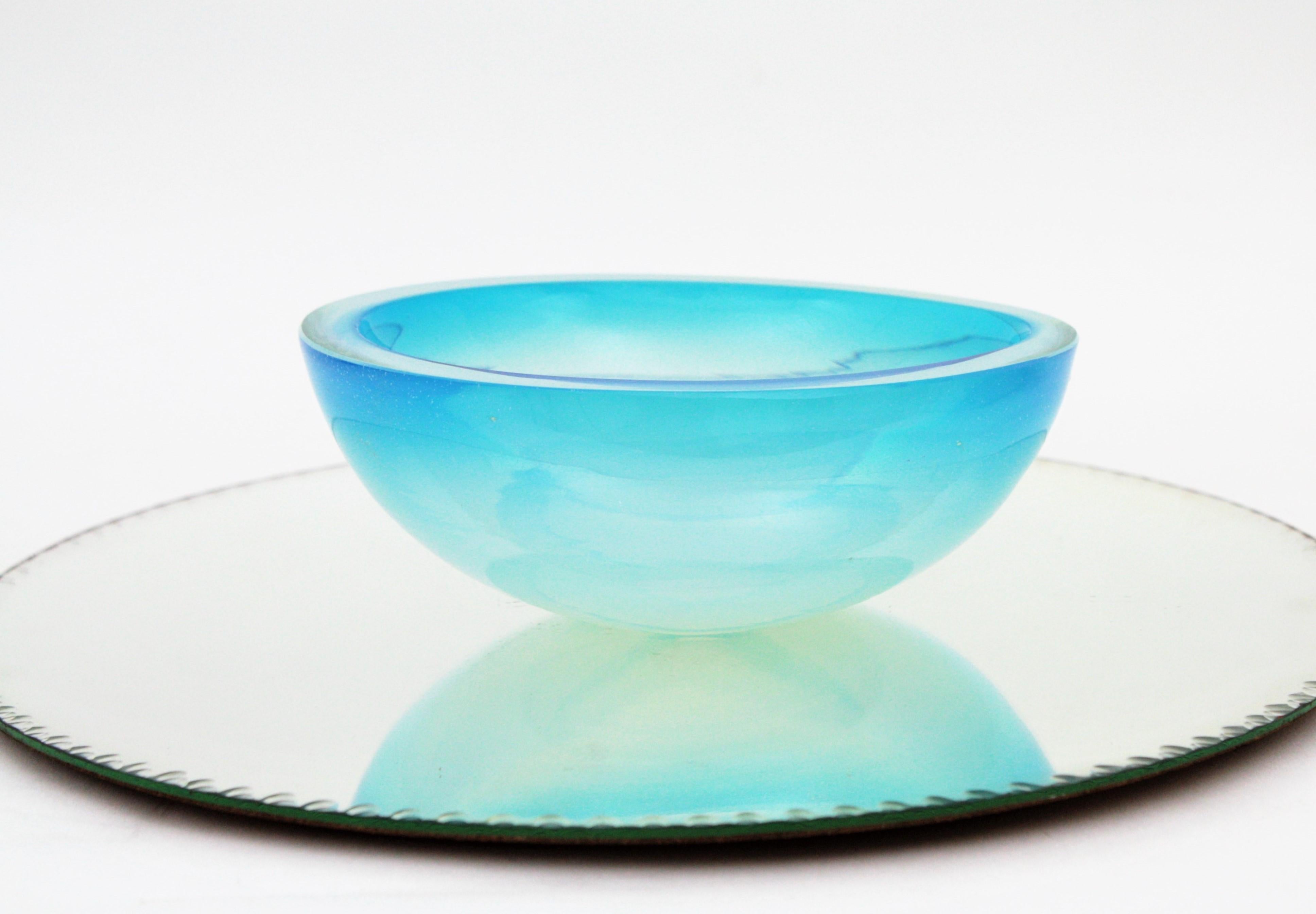 Archimede Seguso Murano Sommerso Opal Blue Art Glass Ovoid Centerpiece Bowl 4