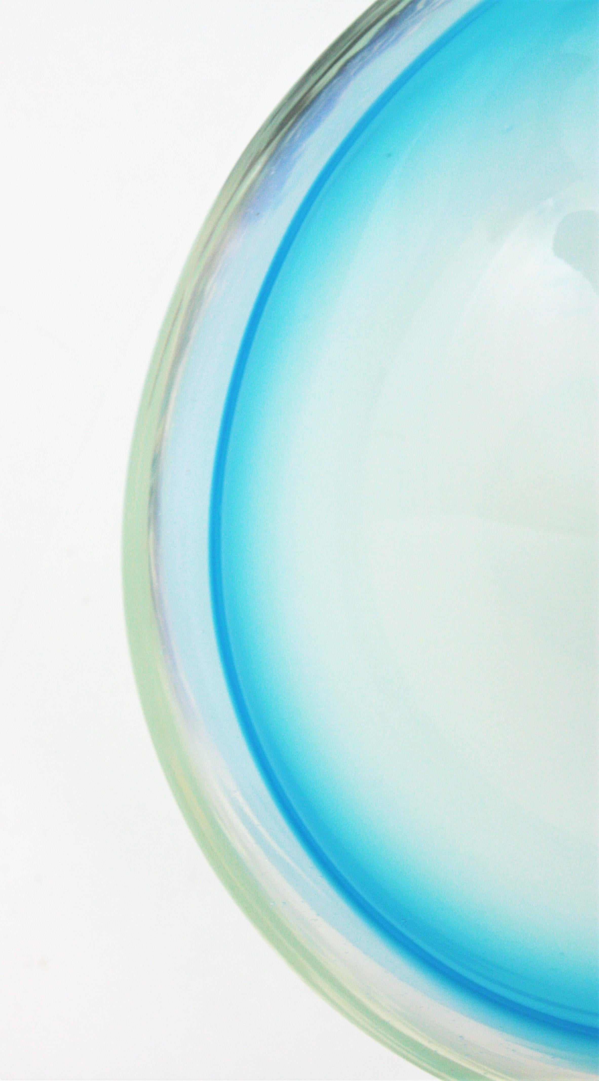 20th Century Archimede Seguso Murano Sommerso Opal Blue Art Glass Ovoid Centerpiece Bowl
