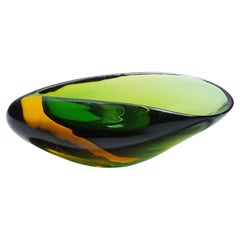 Ciotola Archimede Seguso Sommerso Valva in verde e giallo