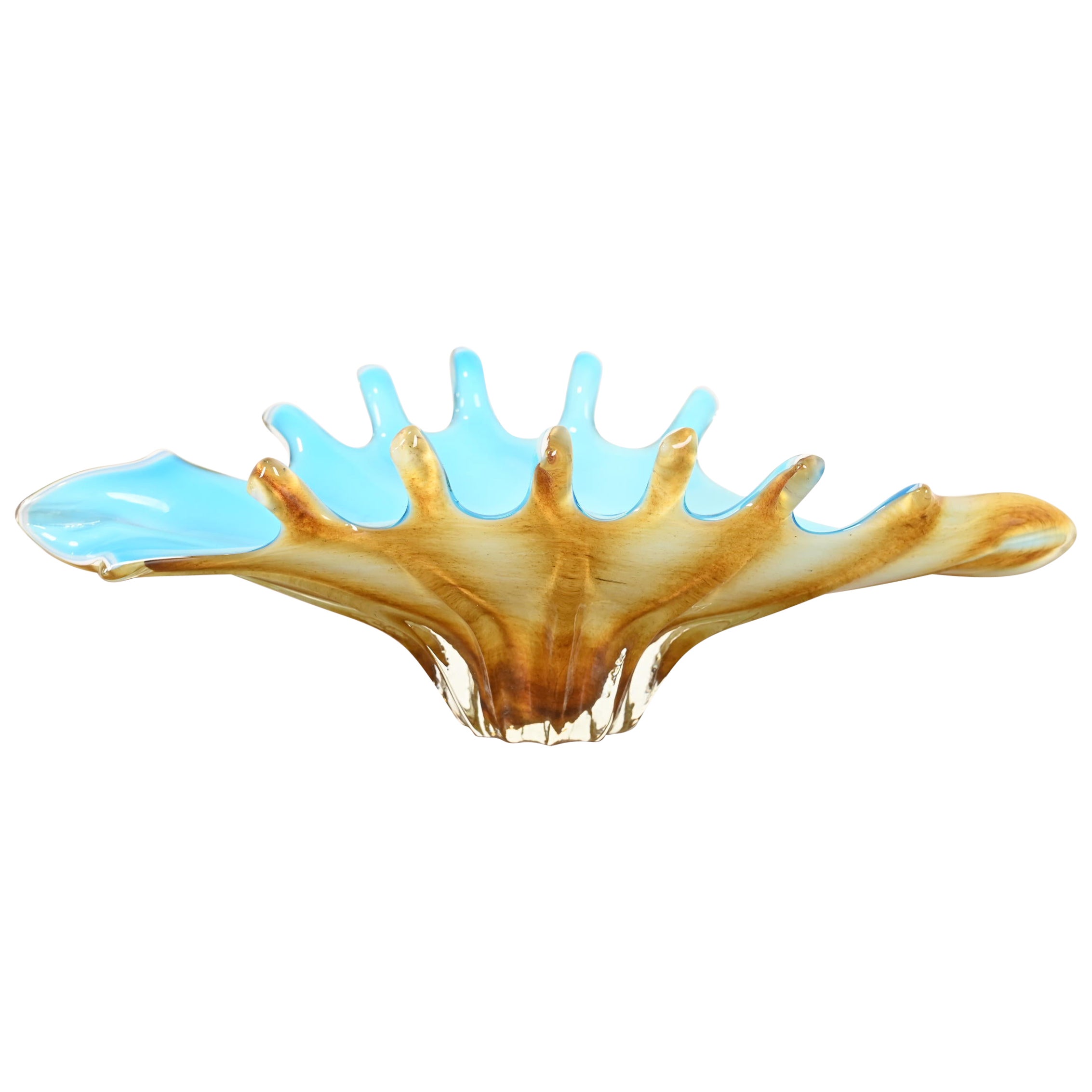 Archimede Seguso Style Italian Murano Glass Scalloped Edge Centerpiece Bowl For Sale