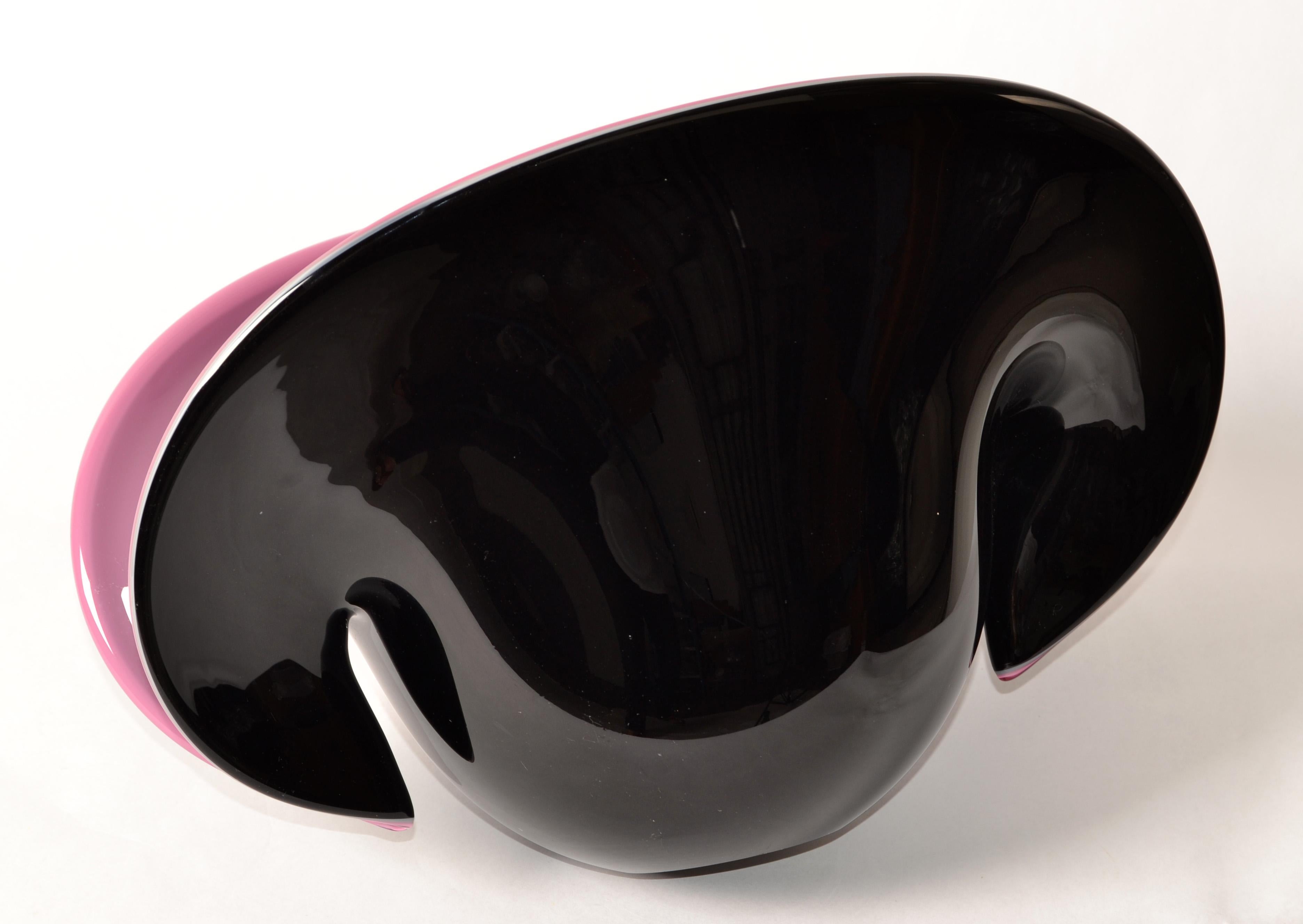 Archimede Seguso Style Large Blown Murano Glass Bowl Centerpiece Purple Black  For Sale 6