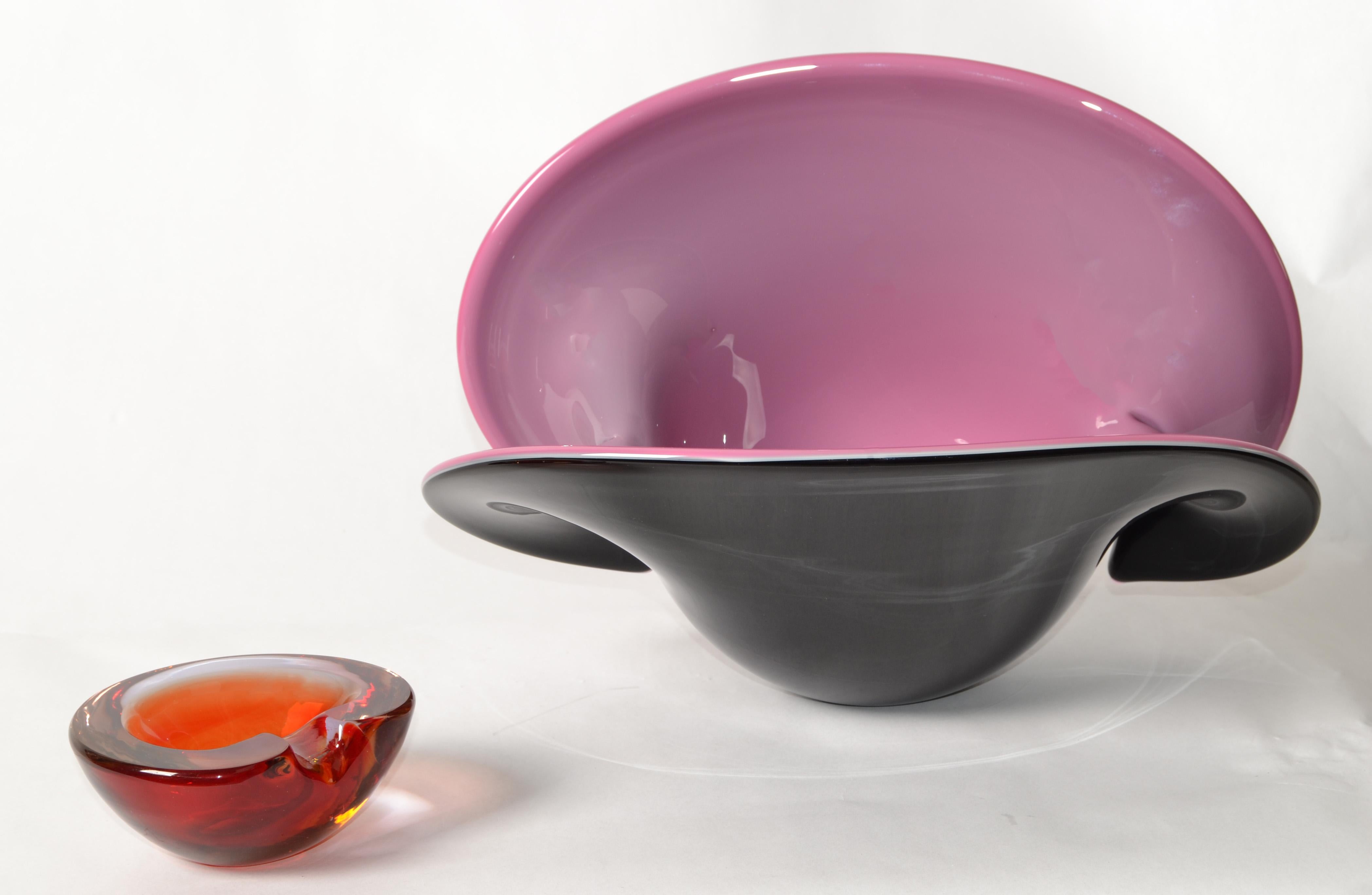 Archimede Seguso Style Large Blown Murano Glass Bowl Centerpiece Purple Black  For Sale 7
