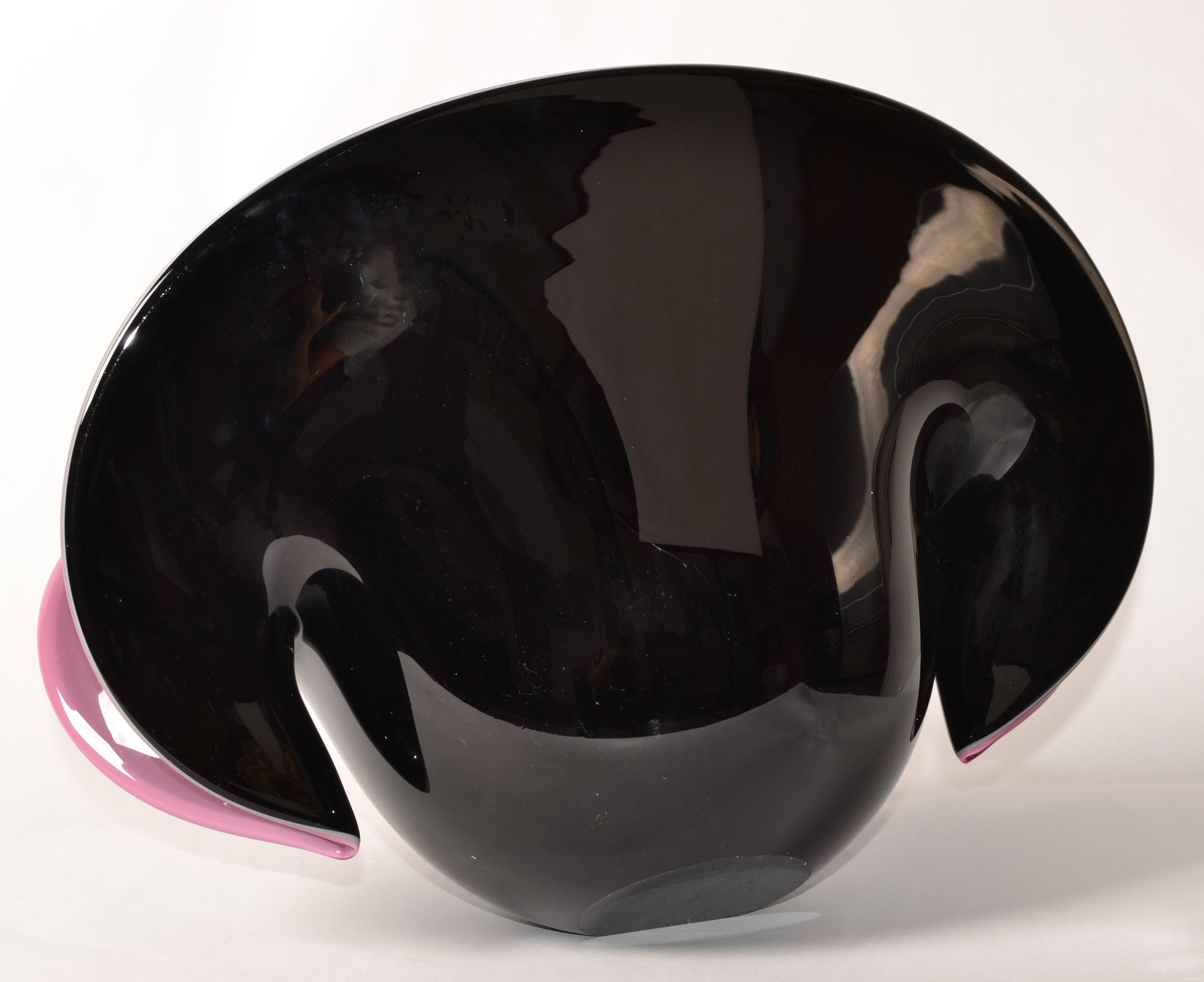 Archimede Seguso Style Large Blown Murano Glass Bowl Centerpiece Purple Black  For Sale 2