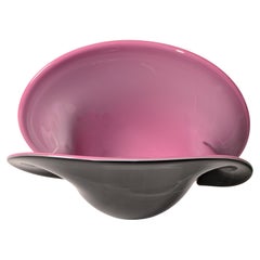 Retro Archimede Seguso Style Large Blown Murano Glass Bowl Centerpiece Purple Black 