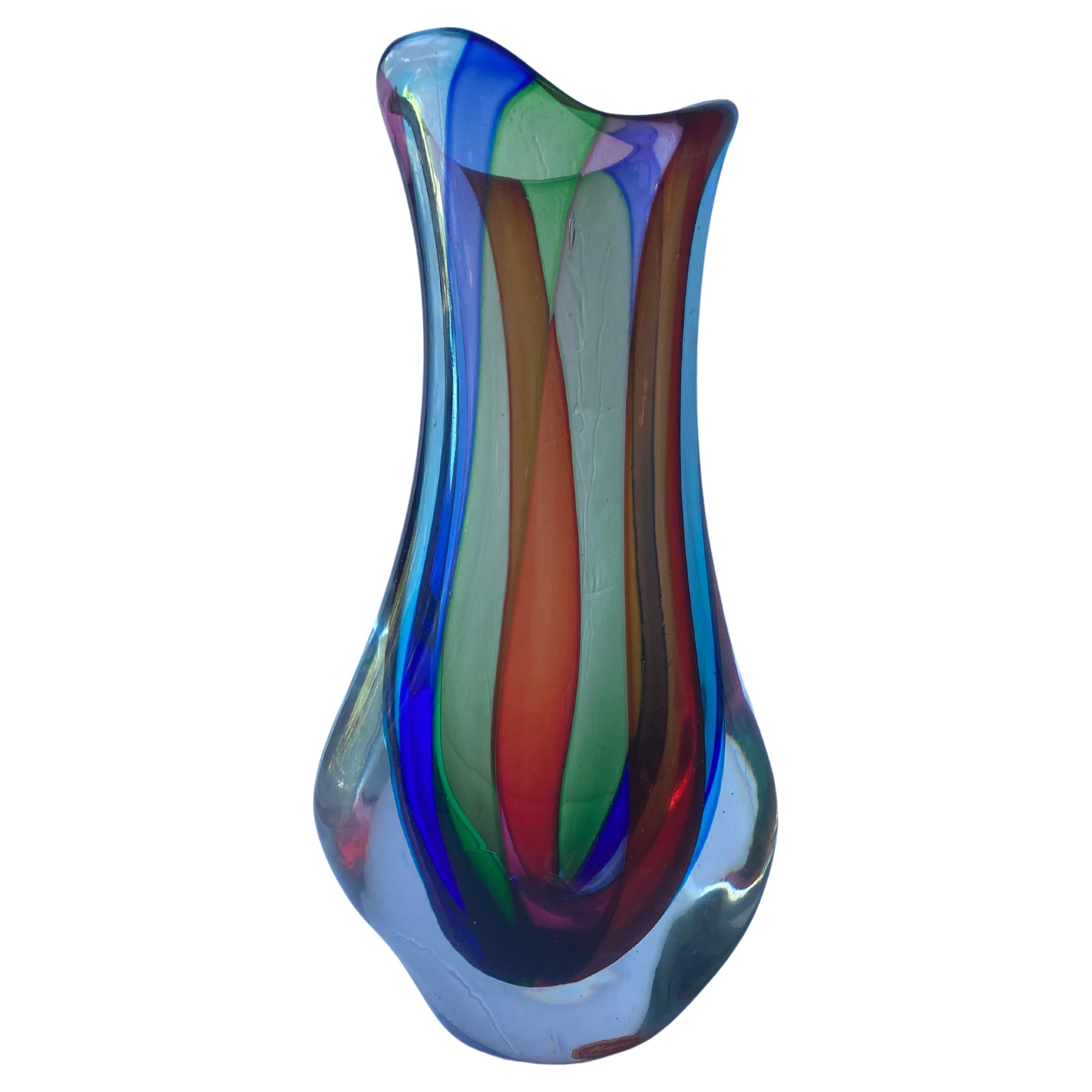 Archimede Seguso Style Murano Glass, Carnival  Vase