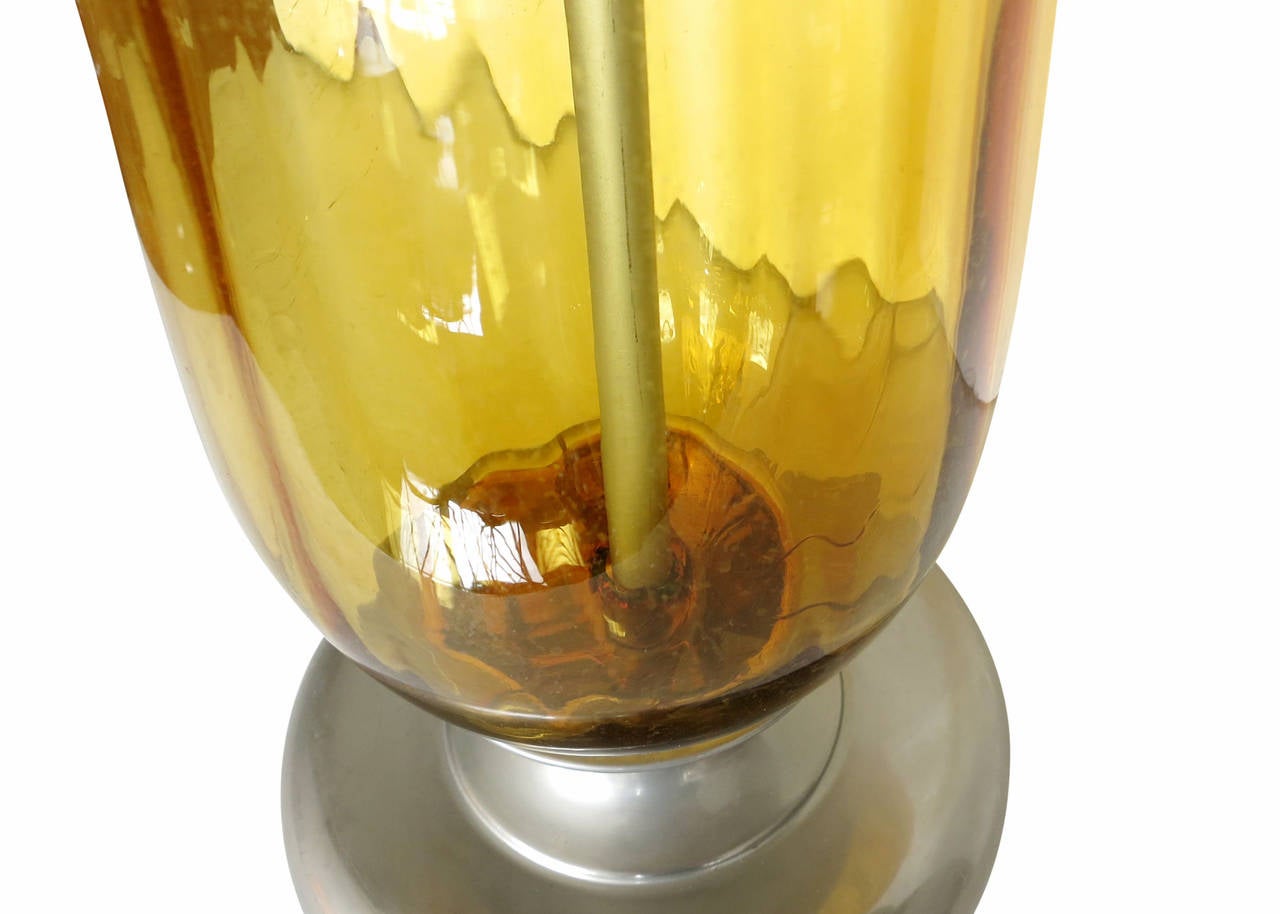 Mid-Century Modern Archimede Seguso-Style Murano Glass Lamp in Opaline Yellow