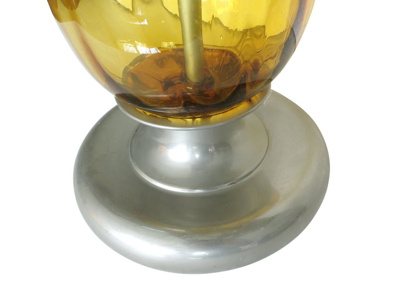 Italian Archimede Seguso-Style Murano Glass Lamp in Opaline Yellow