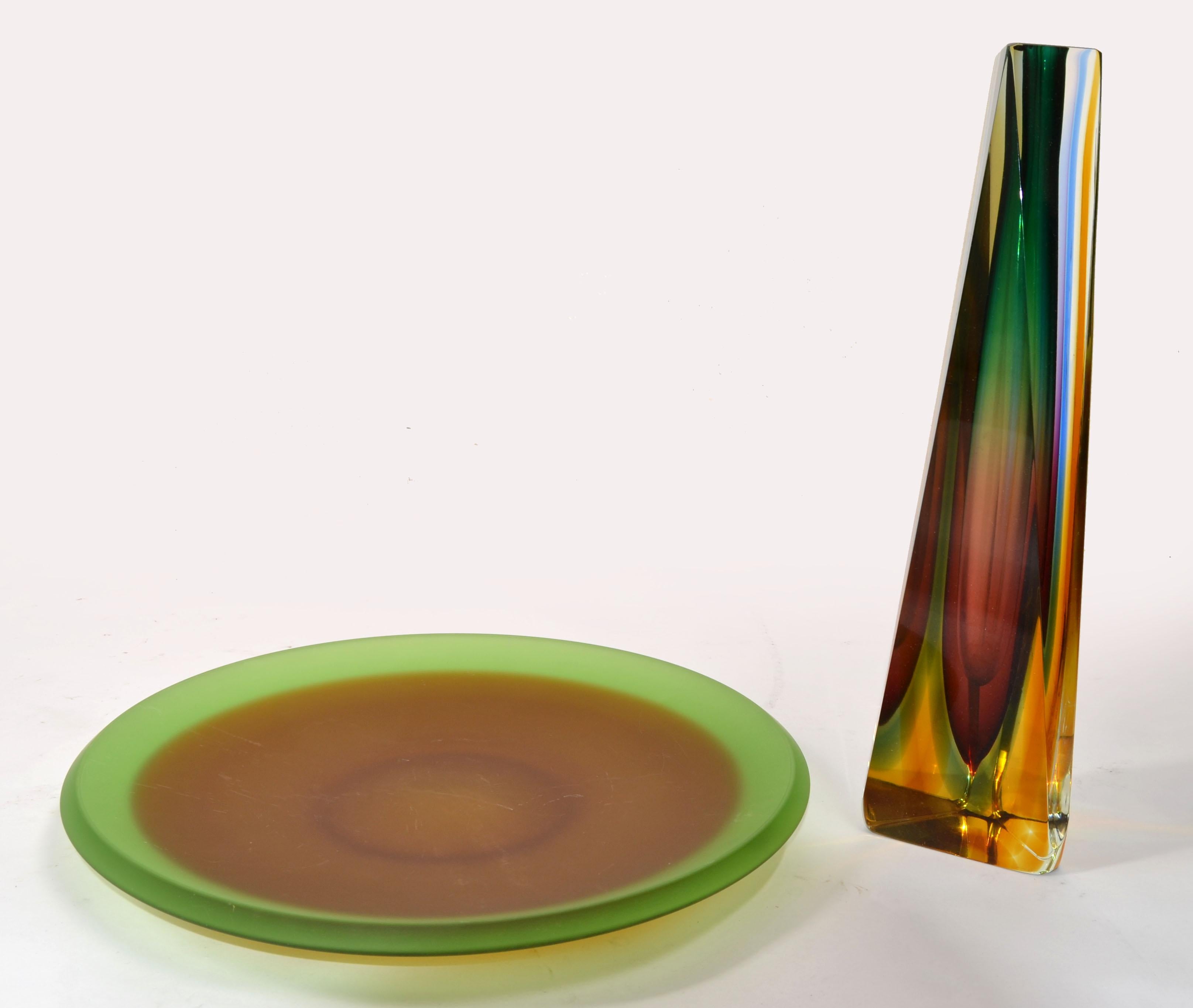Milieu du XXe siècle Centre de table en verre vert et Brown de style Archimede Seguso d'après Vetri d'Arte en vente