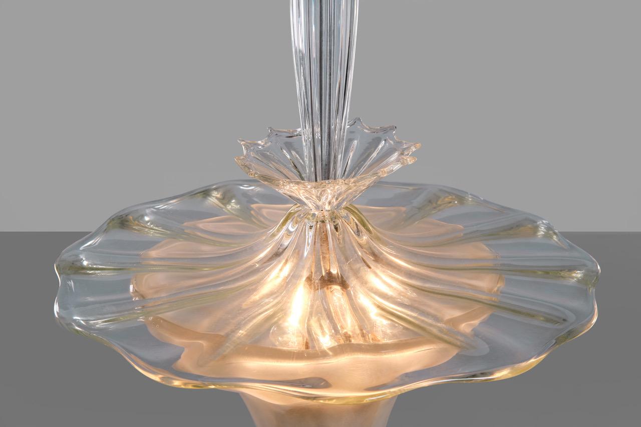 Italian Archimede Seguso suspension lamp in glass structure and metal , Venini 1940ca  For Sale