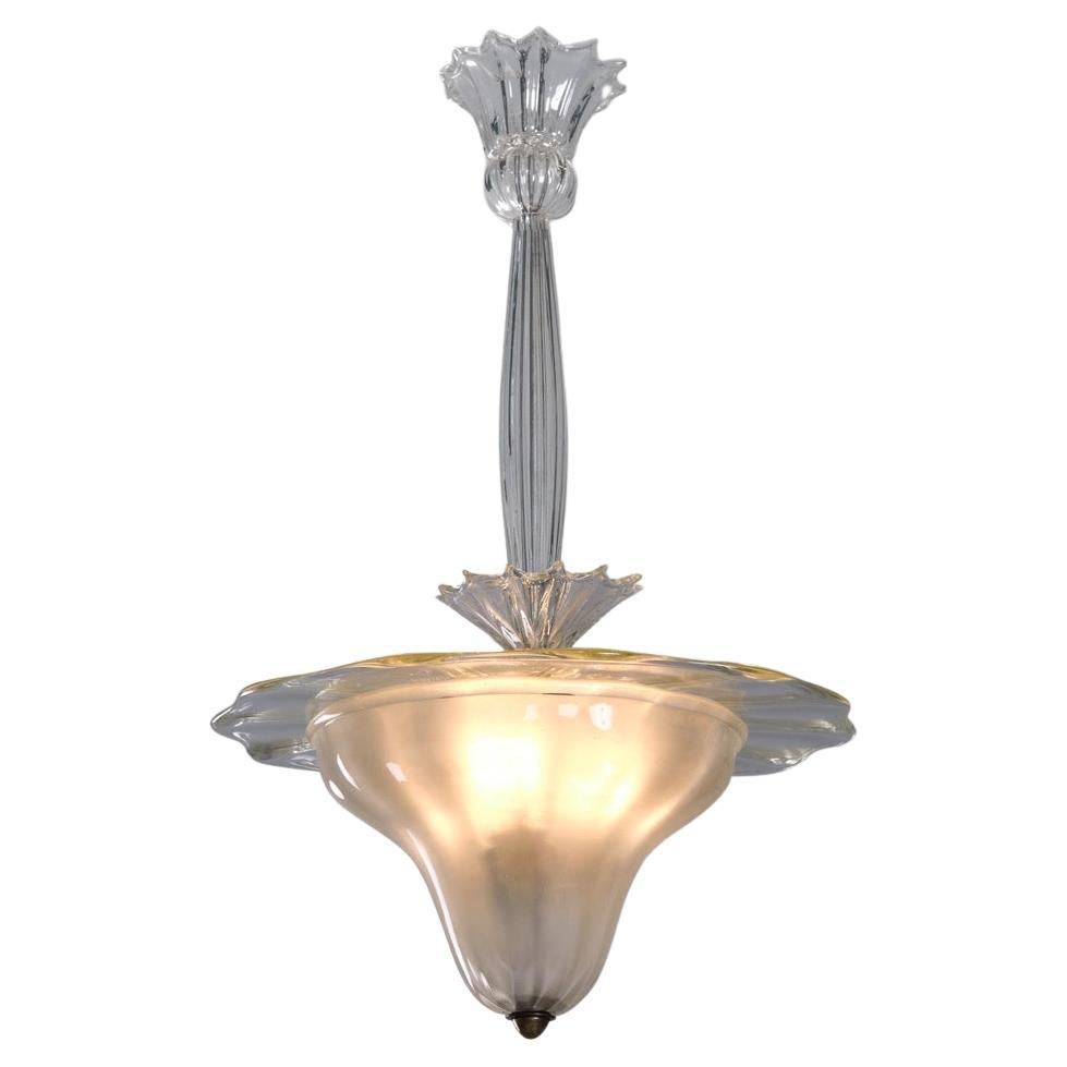 Archimede Seguso suspension lamp in glass structure and metal , Venini 1940ca  For Sale