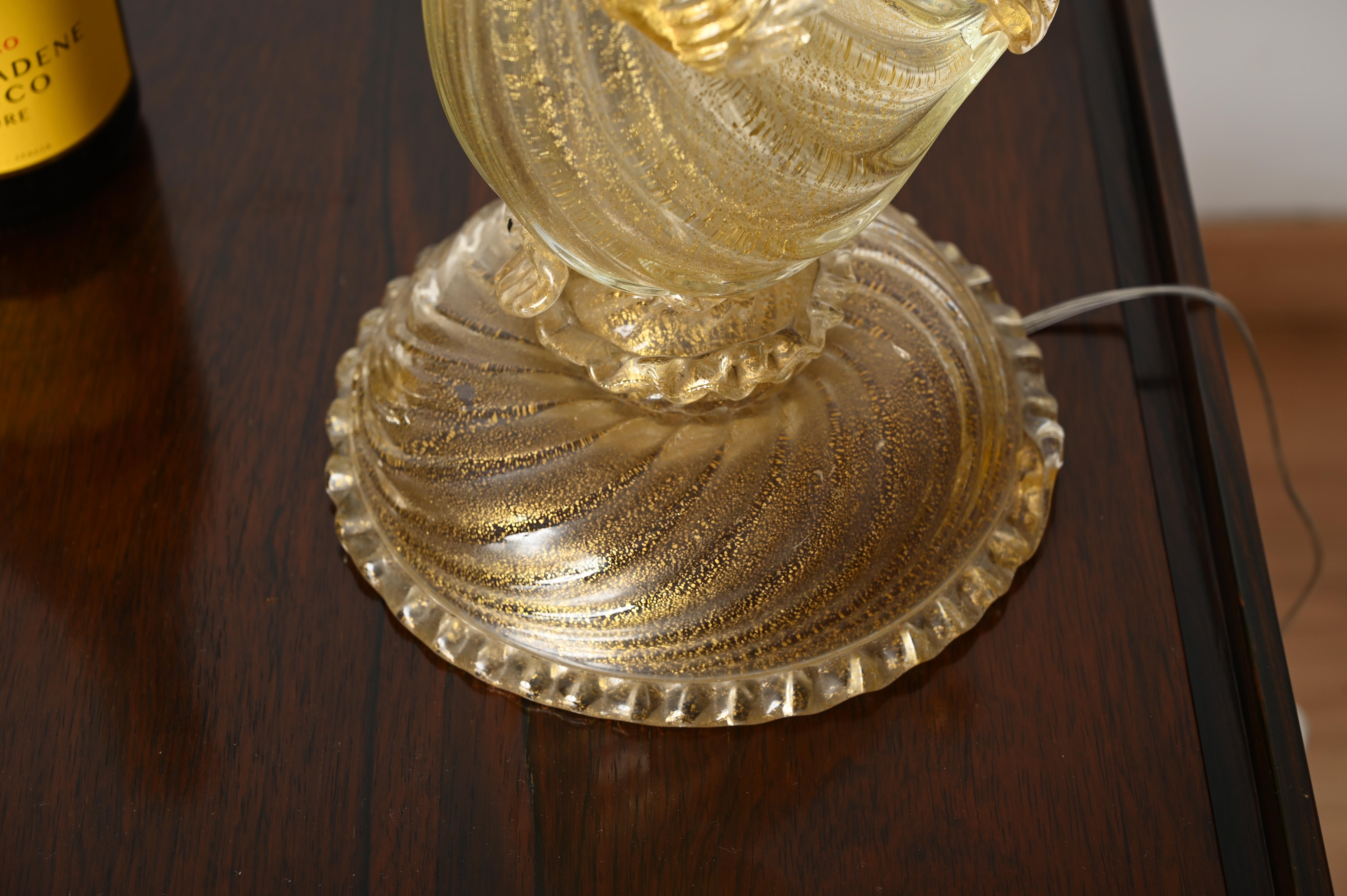 Archimede Seguso Lampe de table Swan en verre doré 24k Murano, Italie années 1950 Bon état - En vente à Roma, IT