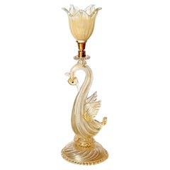 Archimede Seguso Swan Table Lamp Murano 24k Gold Glass, Italy 1950s