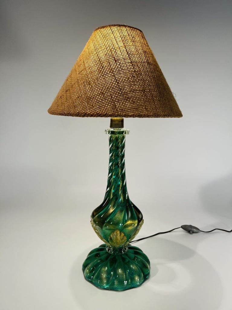 Incredible table lamp in Murano glass by Archimede Seguso with gold and applied glass.