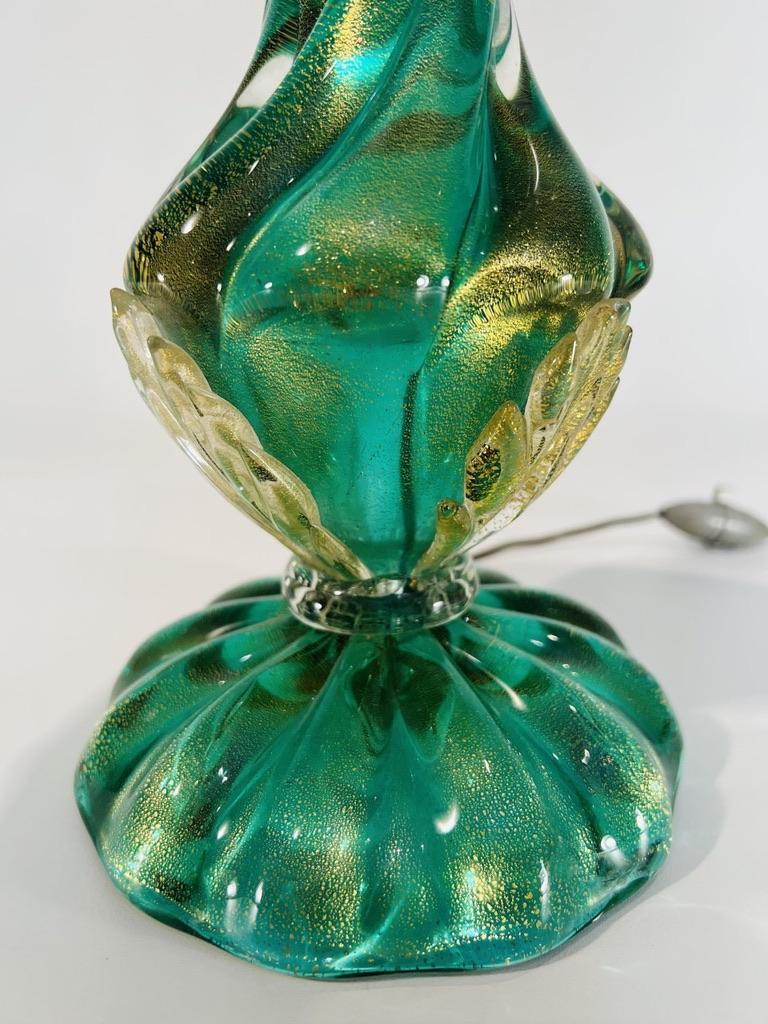 Appliqué Archimede Seguso table lamp with gold and applied glass circa 1950 For Sale