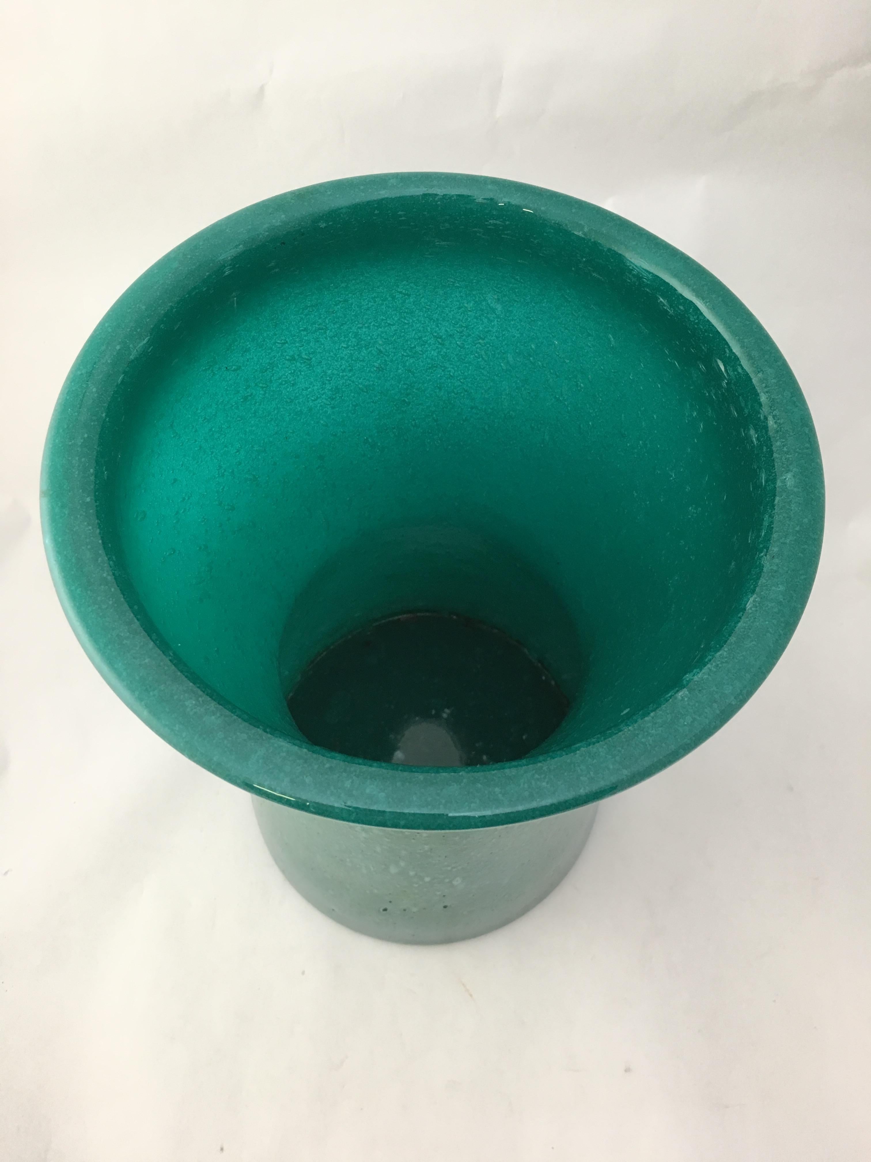 Mid-20th Century Archimede Seguso Teal Pulegoso Hour Glass Vase