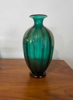 Archimede Seguso Vase, Green Glass with Iridescence, Serenella Signed Murano