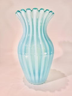 Archimede Seguso vase in Murano glass "Opalino Costolato" circa 1950