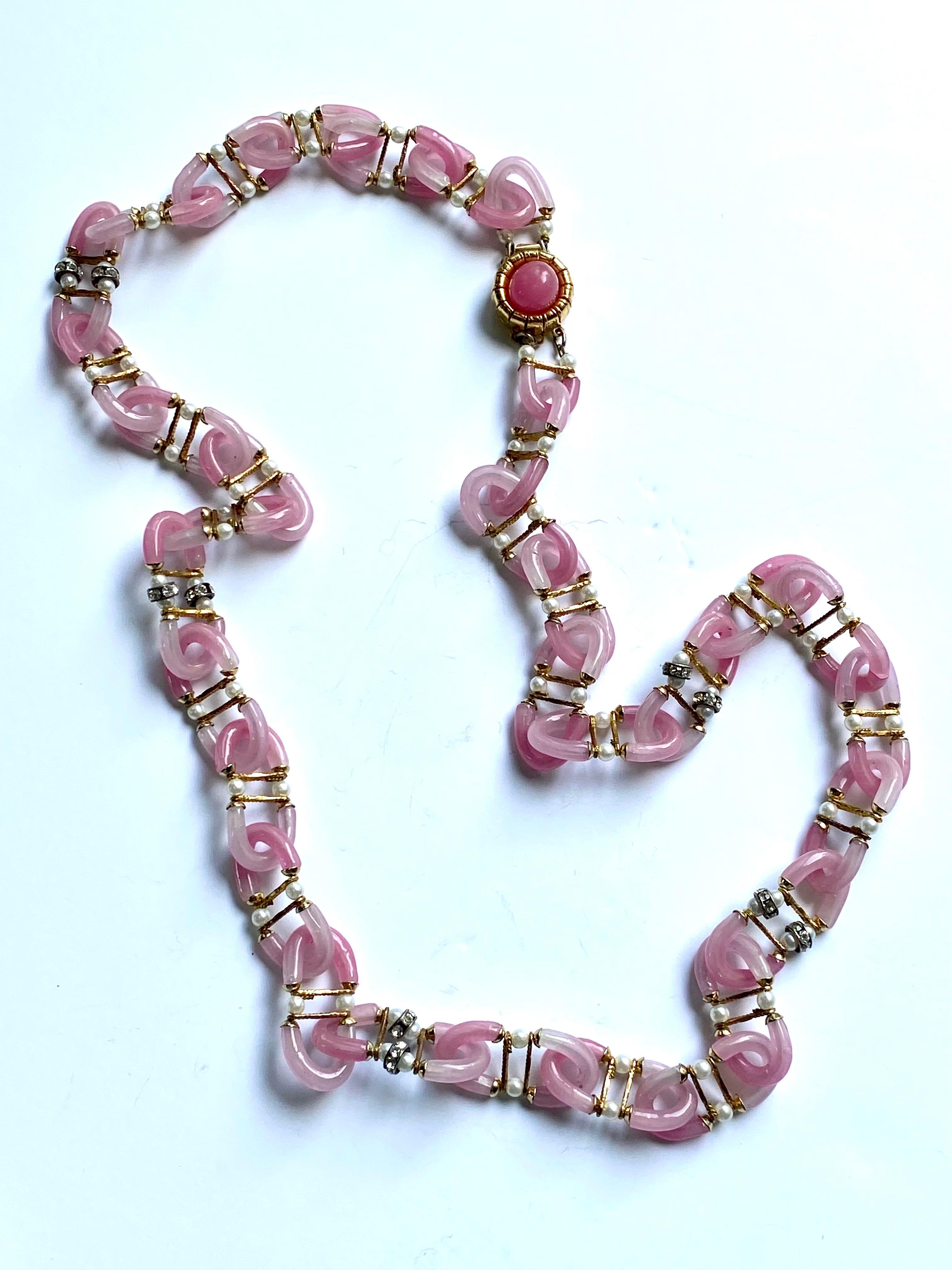 Archimede Seguso, Vetri d'Arte, for Chanel Rose Pink Glass Chain Necklace, 1960s 7