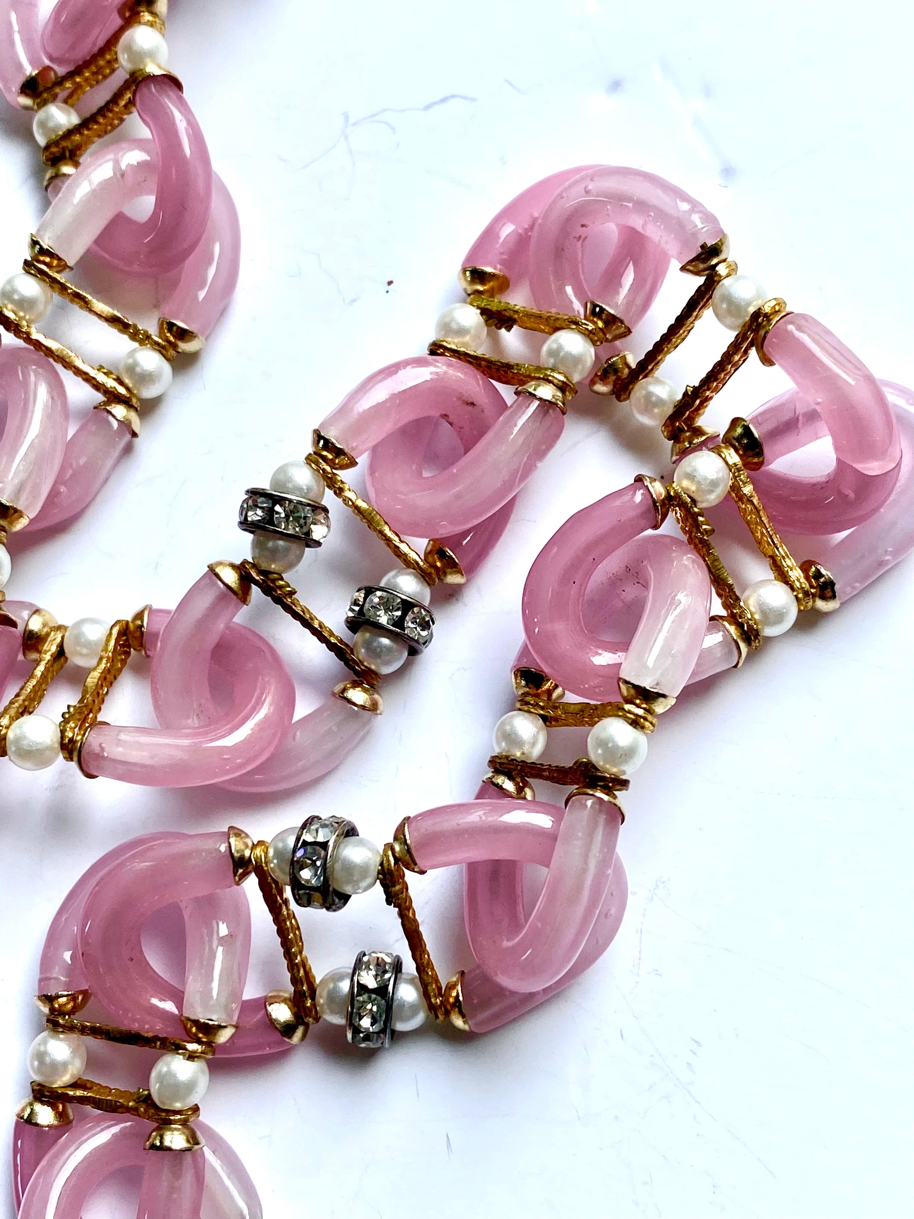 Archimede Seguso, Vetri d'Arte, for Chanel Rose Pink Glass Chain Necklace, 1960s 8