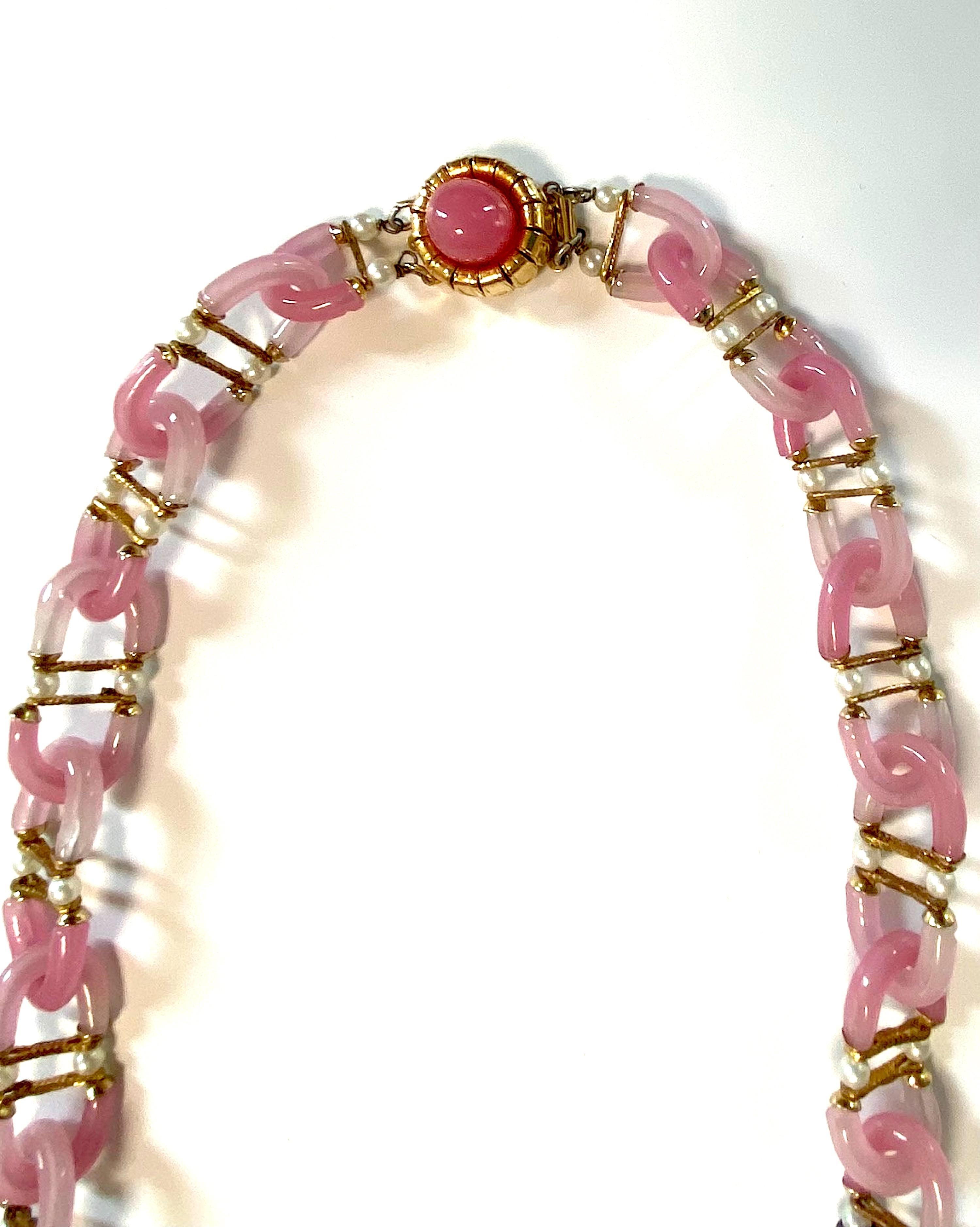 Archimede Seguso, Vetri d'Arte, for Chanel Rose Pink Glass Chain Necklace, 1960s 12