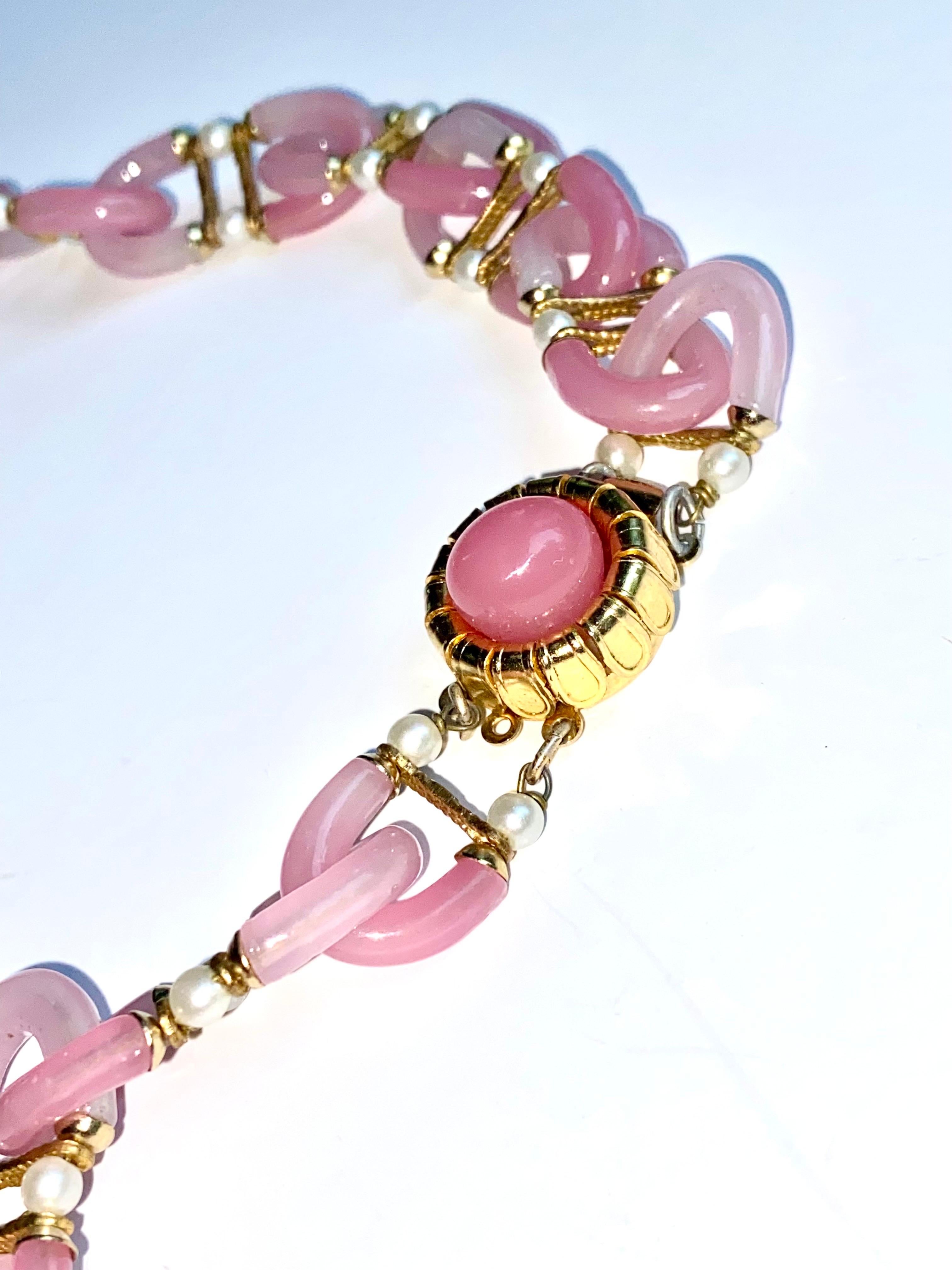 Archimede Seguso, Vetri d'Arte, for Chanel Rose Pink Glass Chain Necklace, 1960s 13