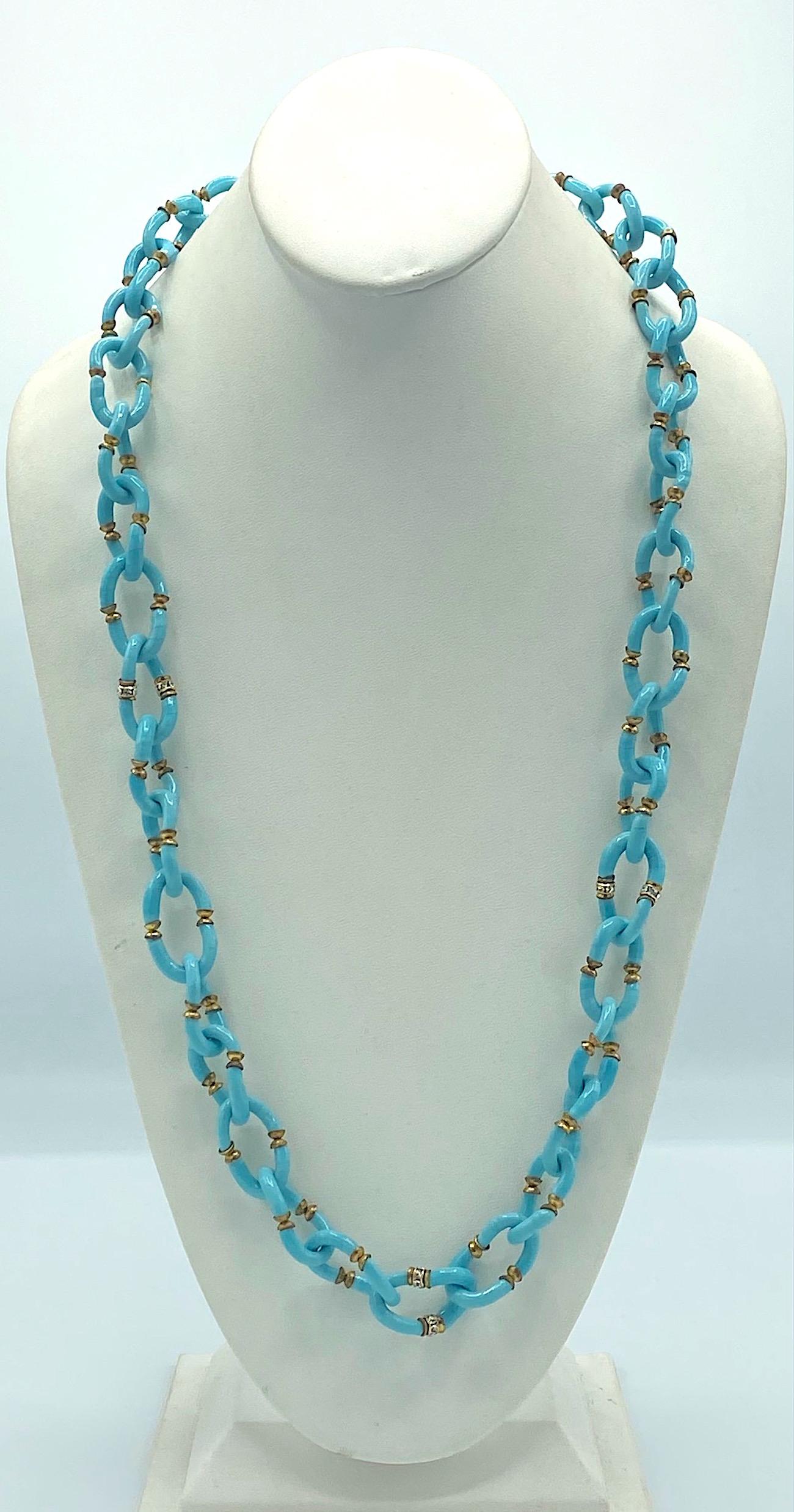 Archimede Seguso, Vetri d'Arte, for Chanel Turquoise Glass Chain Necklace, 1960s 12