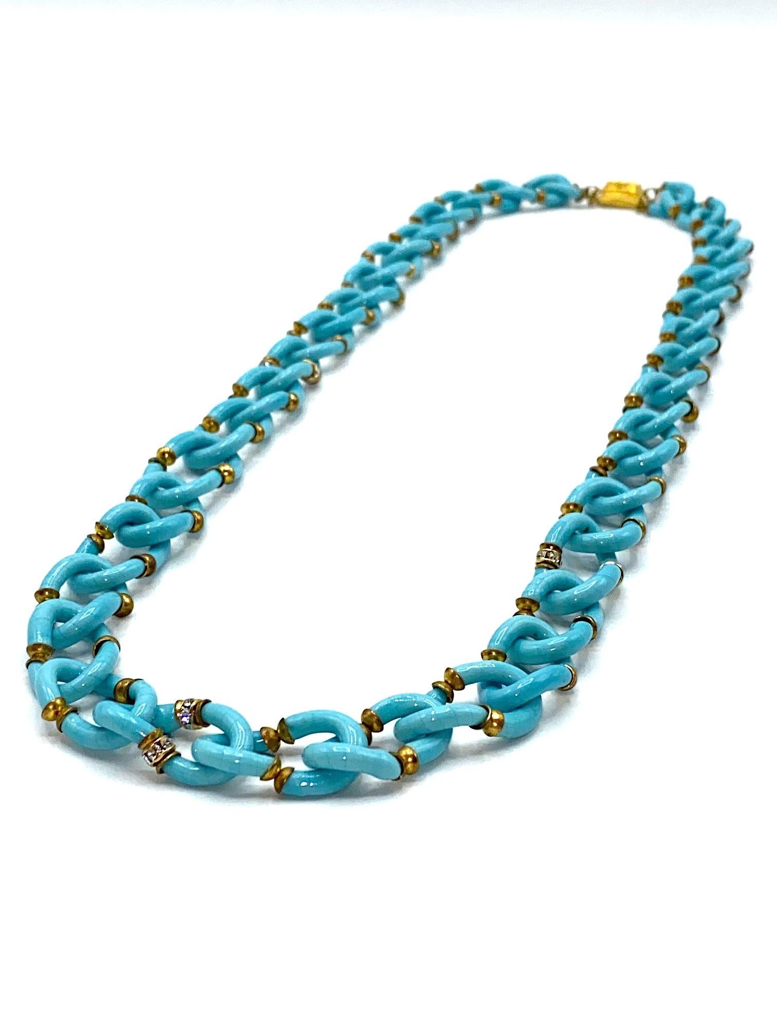 Archimede Seguso, Vetri d'Arte, for Chanel Turquoise Glass Chain Necklace, 1960s In Good Condition In New York, NY