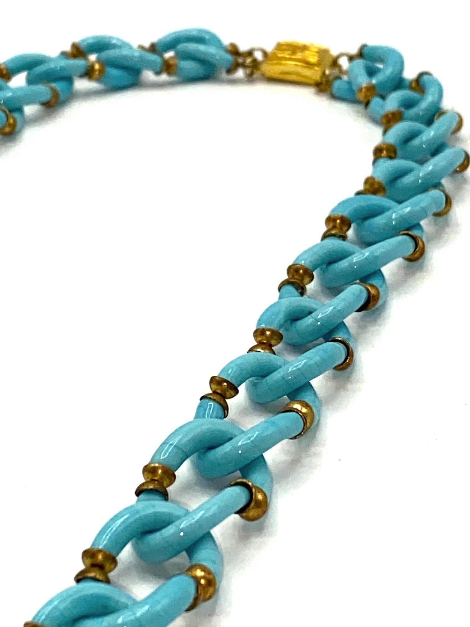 Women's or Men's Archimede Seguso, Vetri d'Arte, for Chanel Turquoise Glass Chain Necklace, 1960s